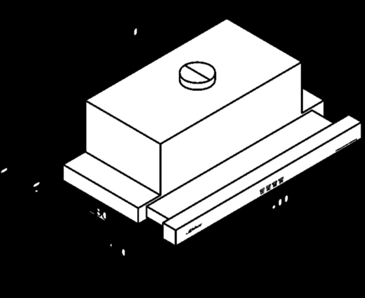Un boceto blanco de una campana extractora sobre fondo negro.