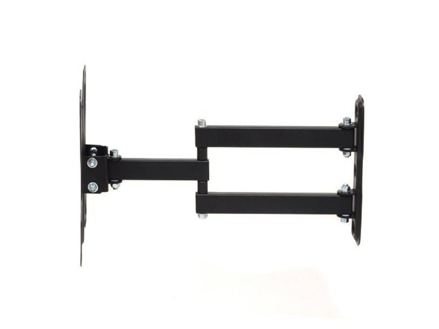Un support TV articulé noir avec un bras s'étendant de la plaque murale.