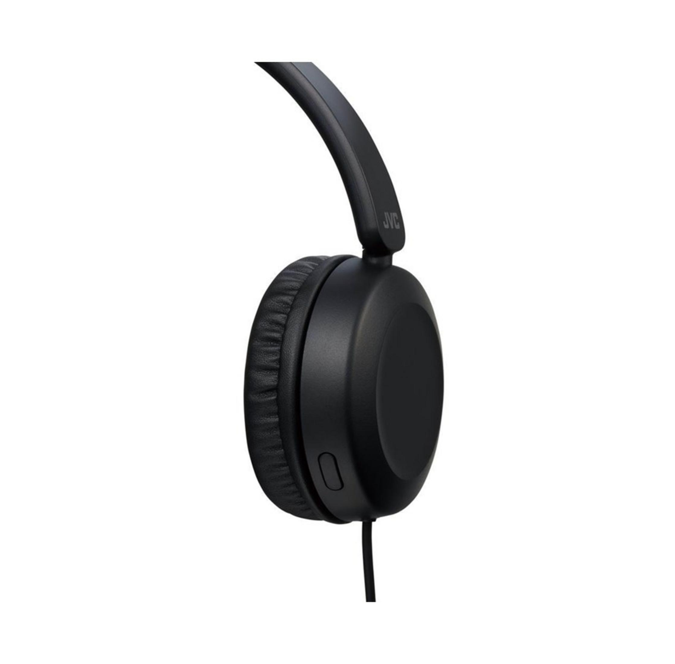 Schwarze JVC-Kopfhörer mit gepolstertem Kopfbügel und Ohrmuscheln.