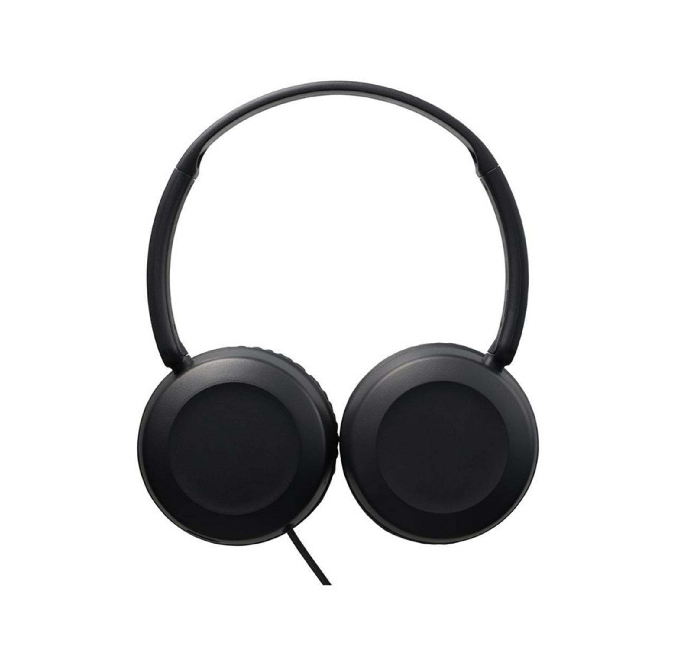 Schwarze Kopfhörer mit rundem Ohrbügel und Kabel.