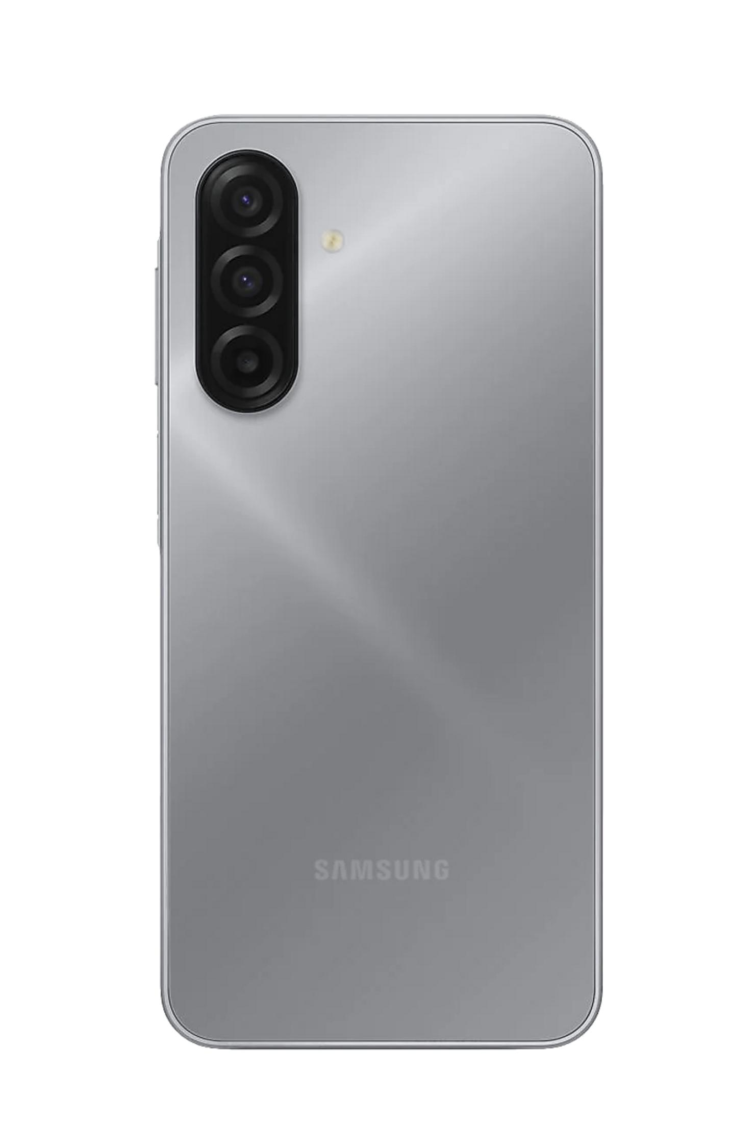 Retro di uno smartphone Samsung argentato con tre obiettivi.