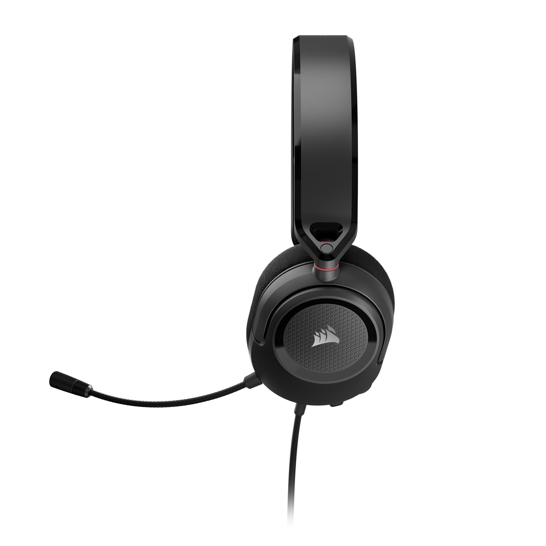 Cuffie over-ear nere con microfono flessibile e padiglioni auricolari testurizzati.