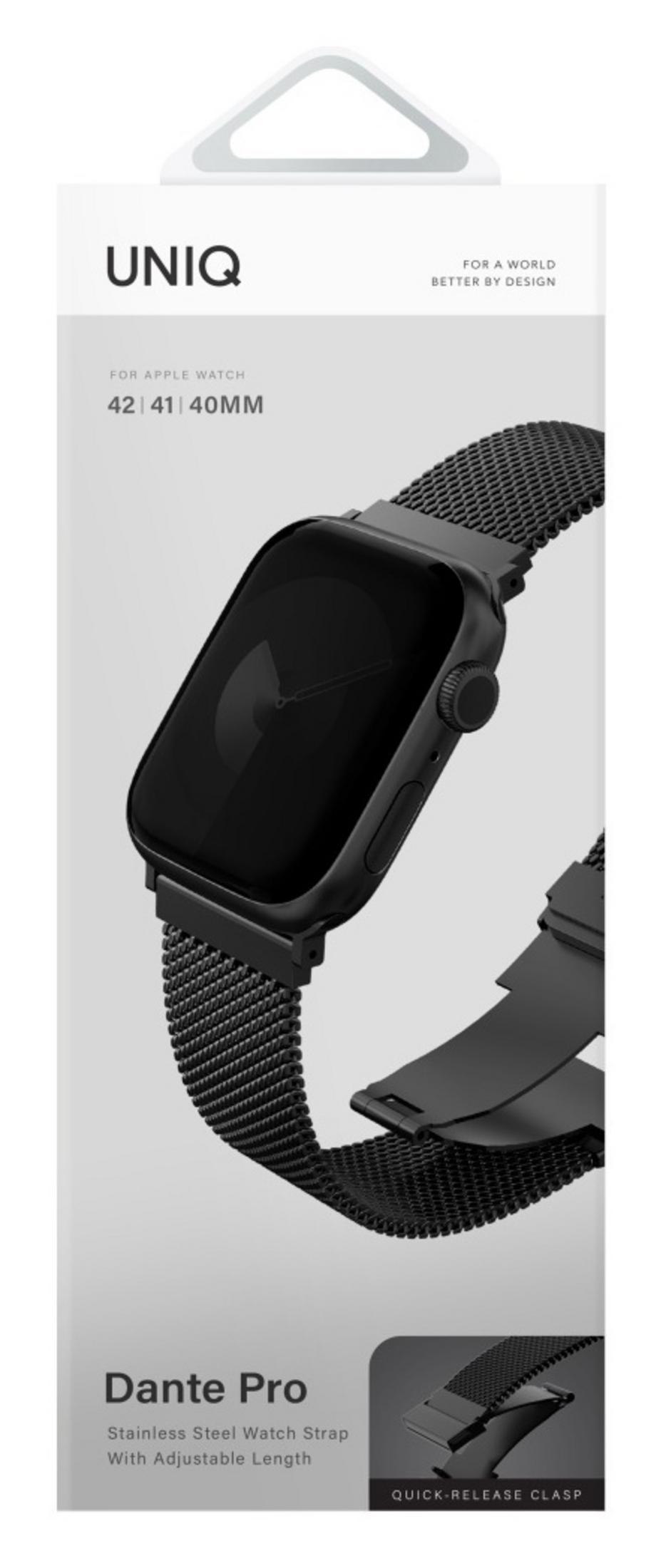Hızlı kilitli siyah paslanmaz çelik Apple Watch kordonu.