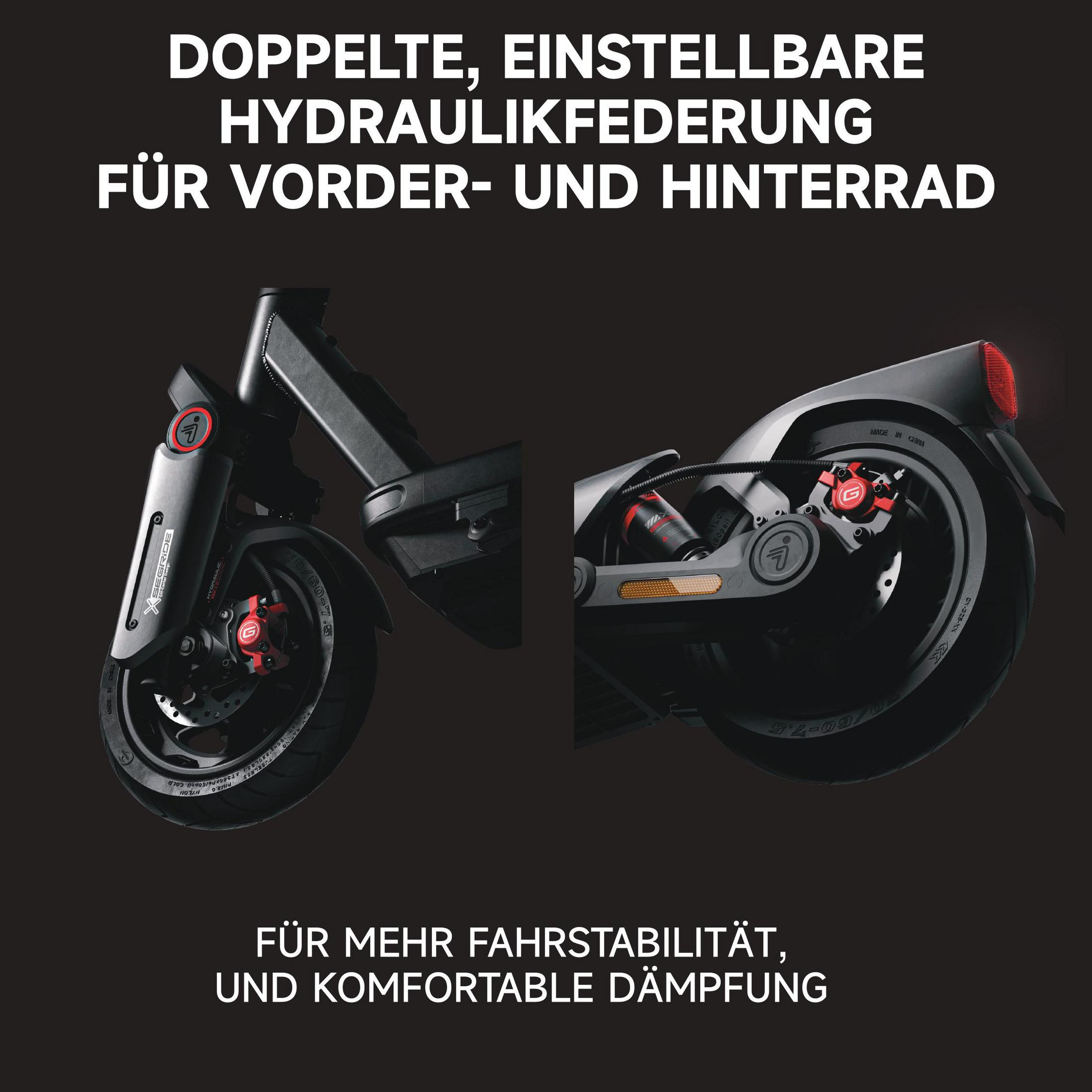 Doppelte Hydraulikfederung für Roller. Vorderrad und Hinterrad.