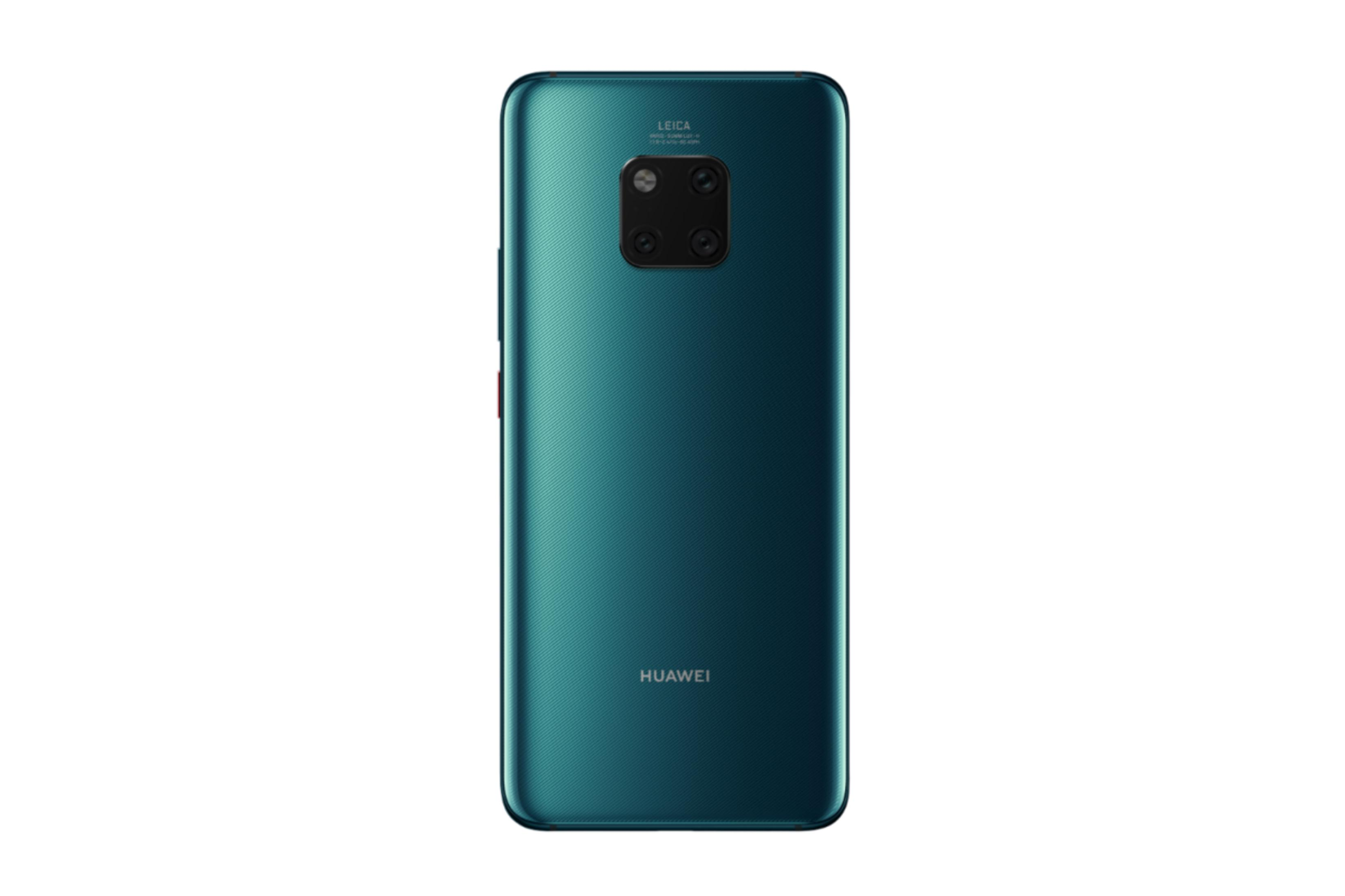 Parte trasera de un smartphone Huawei turquesa con cámara Leica.