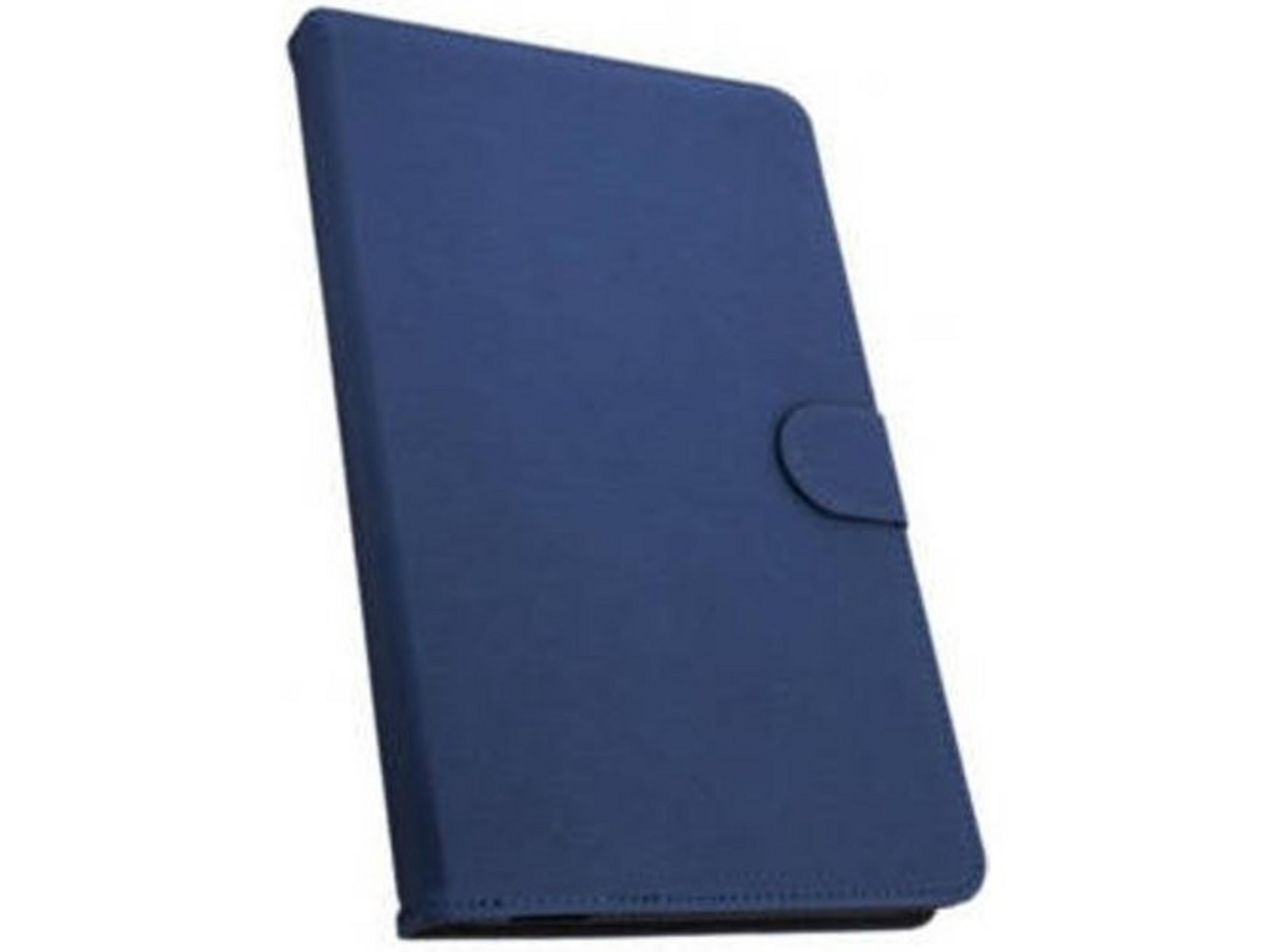 Una funda azul oscuro para tableta con cierre de solapa redonda.