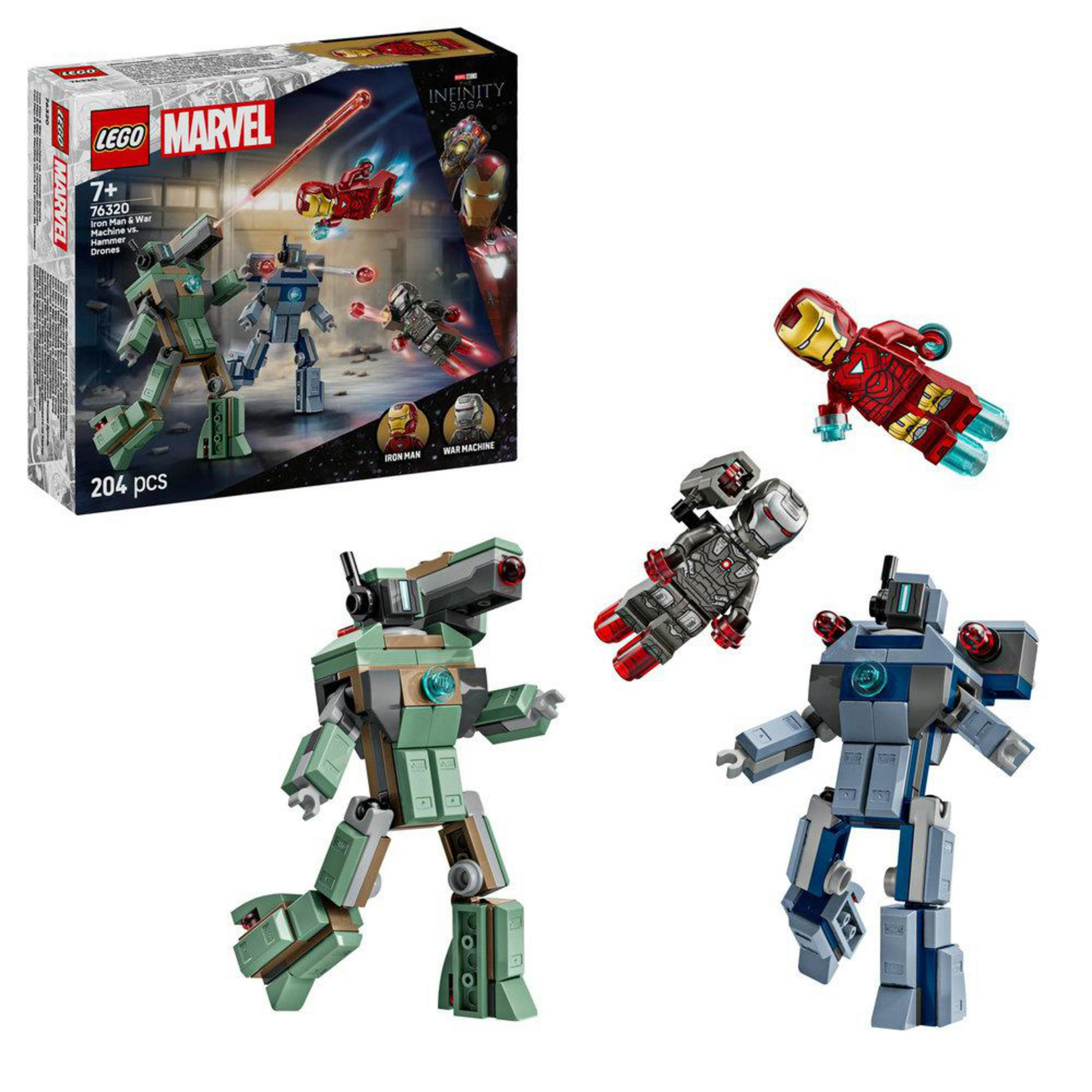 Set LEGO Marvel con Iron Man, War Machine e droni.