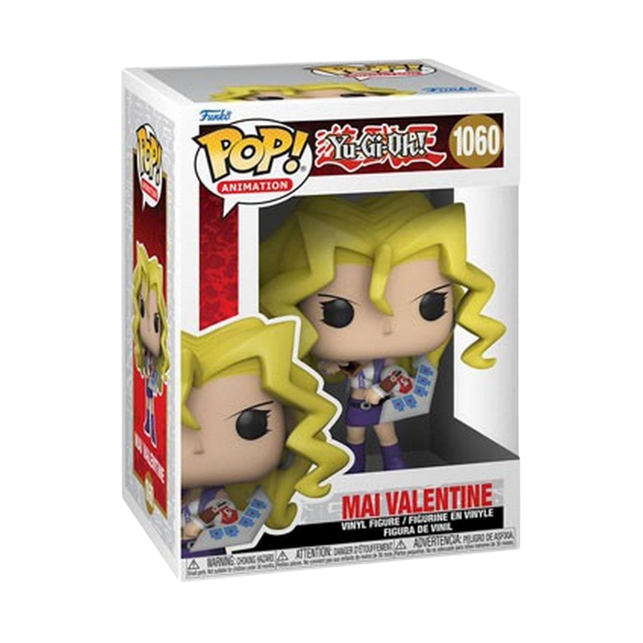 Figura de vinilo Funko Pop! Yu-Gi-Oh! Mai Valentine en caja. Pelo rubio, atuendo morado.