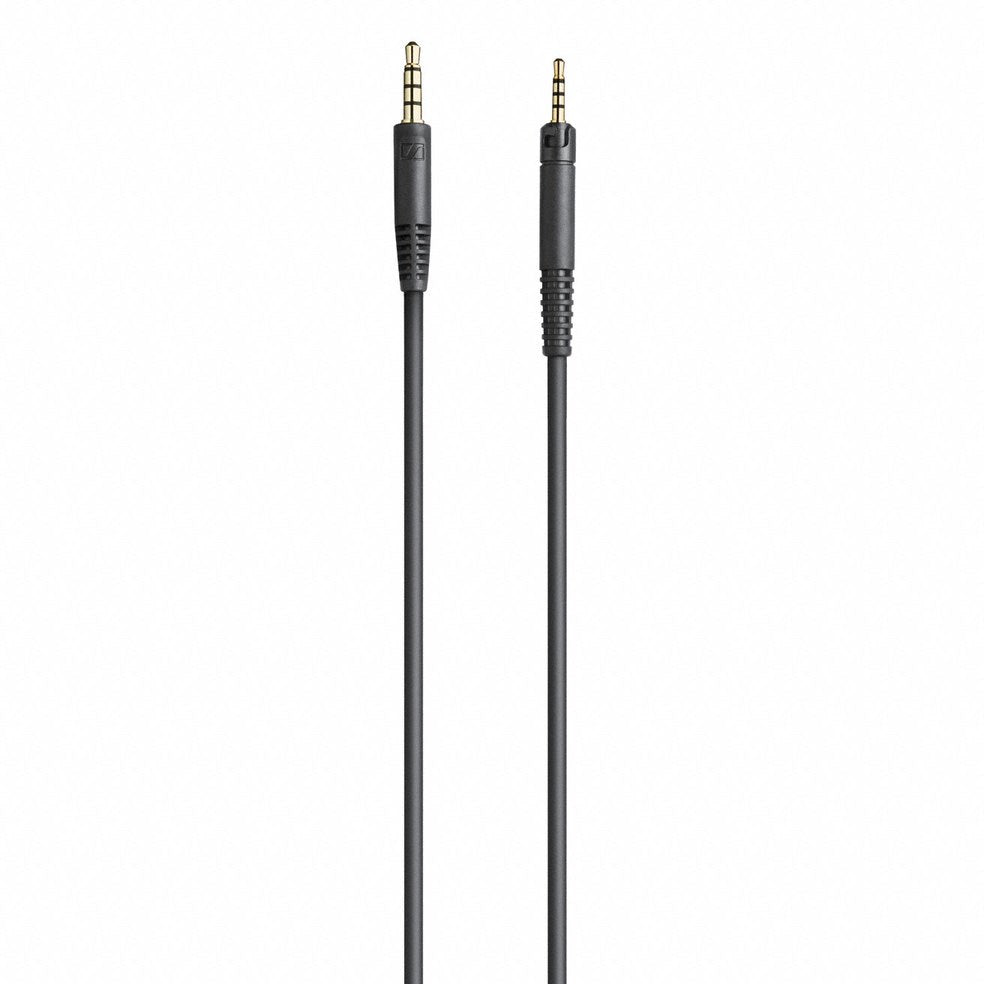 Due cavi audio neri con jack da 3,5 mm su sfondo bianco.