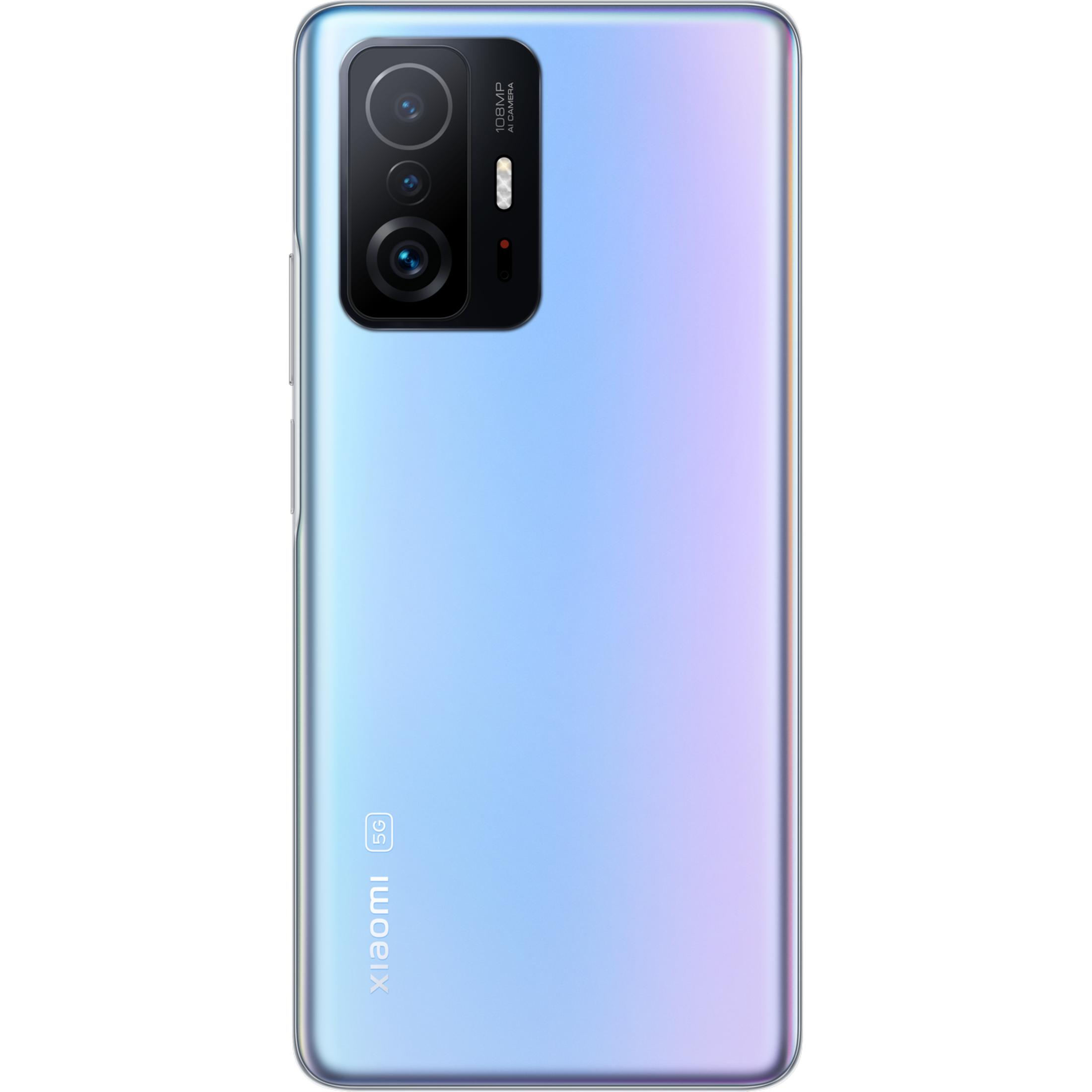 Retro di uno smartphone azzurro con modulo fotocamera nero e logo 'Xiaomi 5G'.