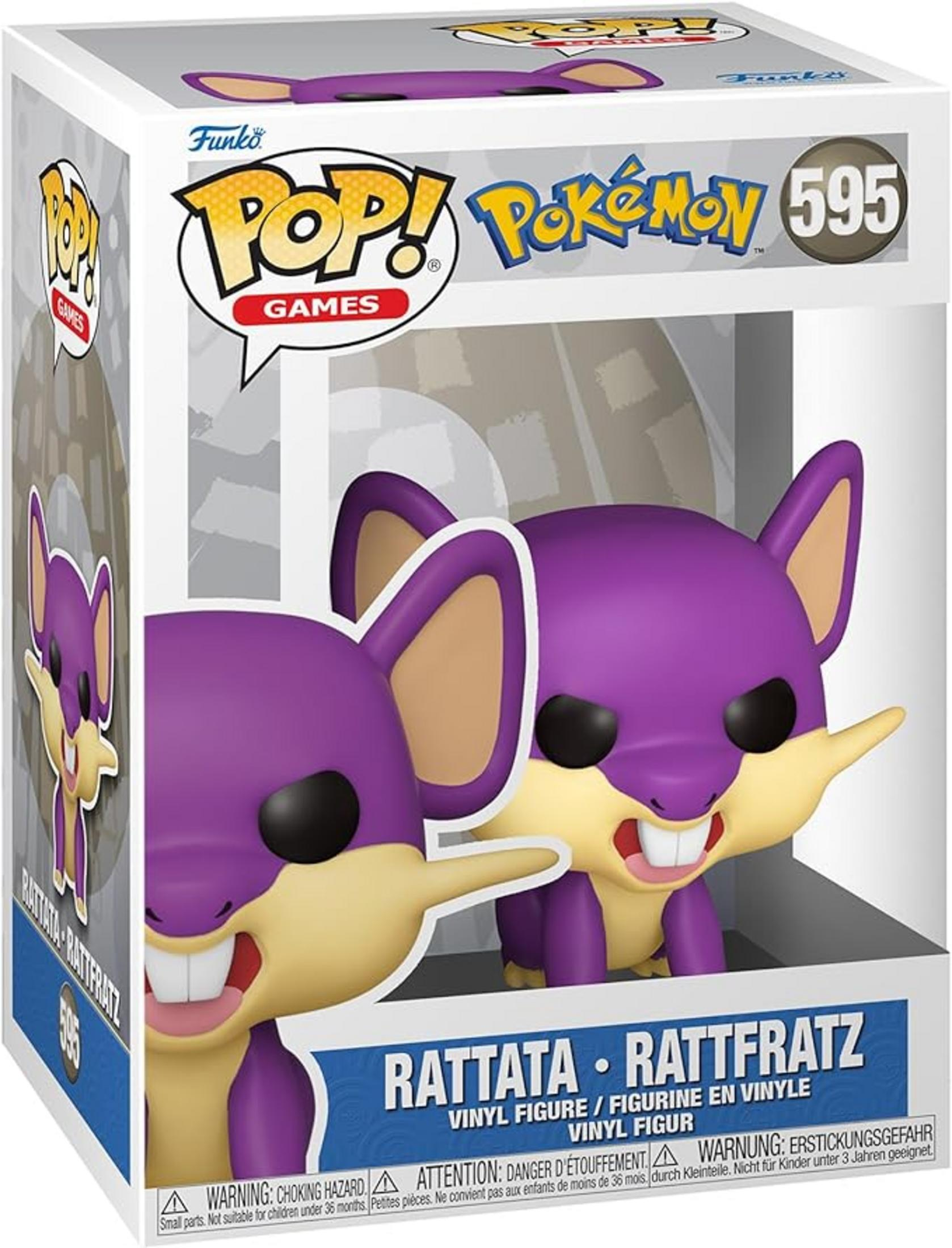 Figurine Funko Pop! Pokémon Rattata en boîte. Créature violette au ventre jaune.