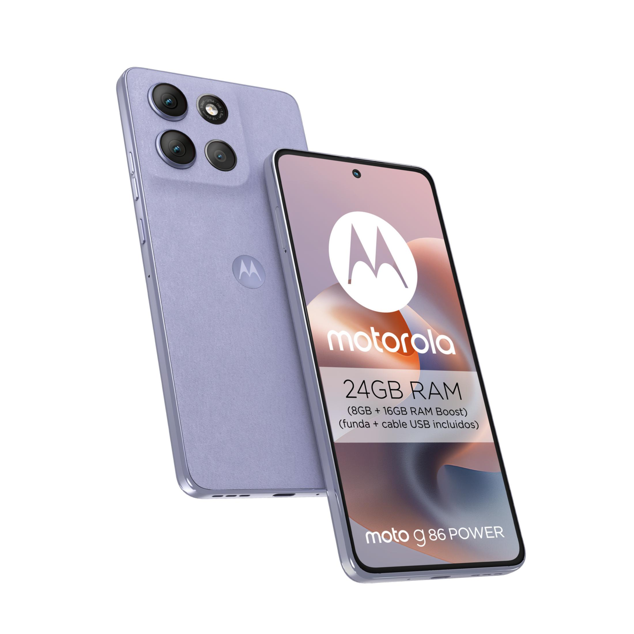 Uno smartphone Motorola moto g 86 POWER viola con 24 GB di RAM.