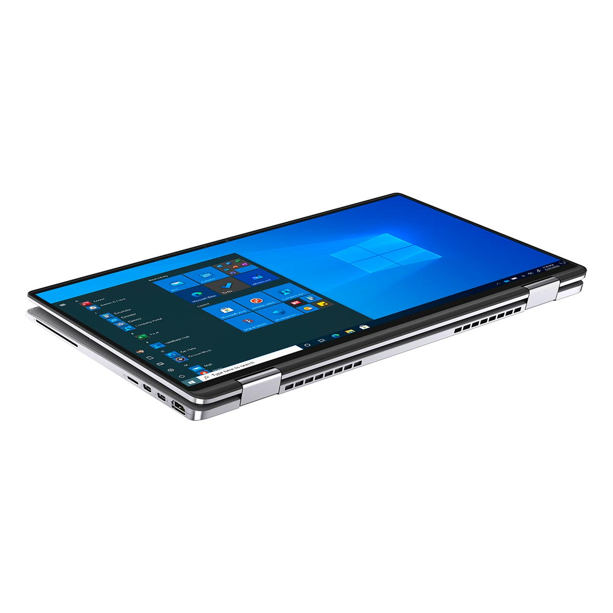 Otwarty laptop z niebieskim ekranem Windows na białym tle.