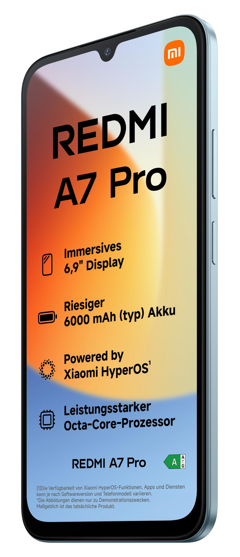 El teléfono muestra "REDMI A7 Pro" con pantalla de 6,9", batería de 6000mAh.
