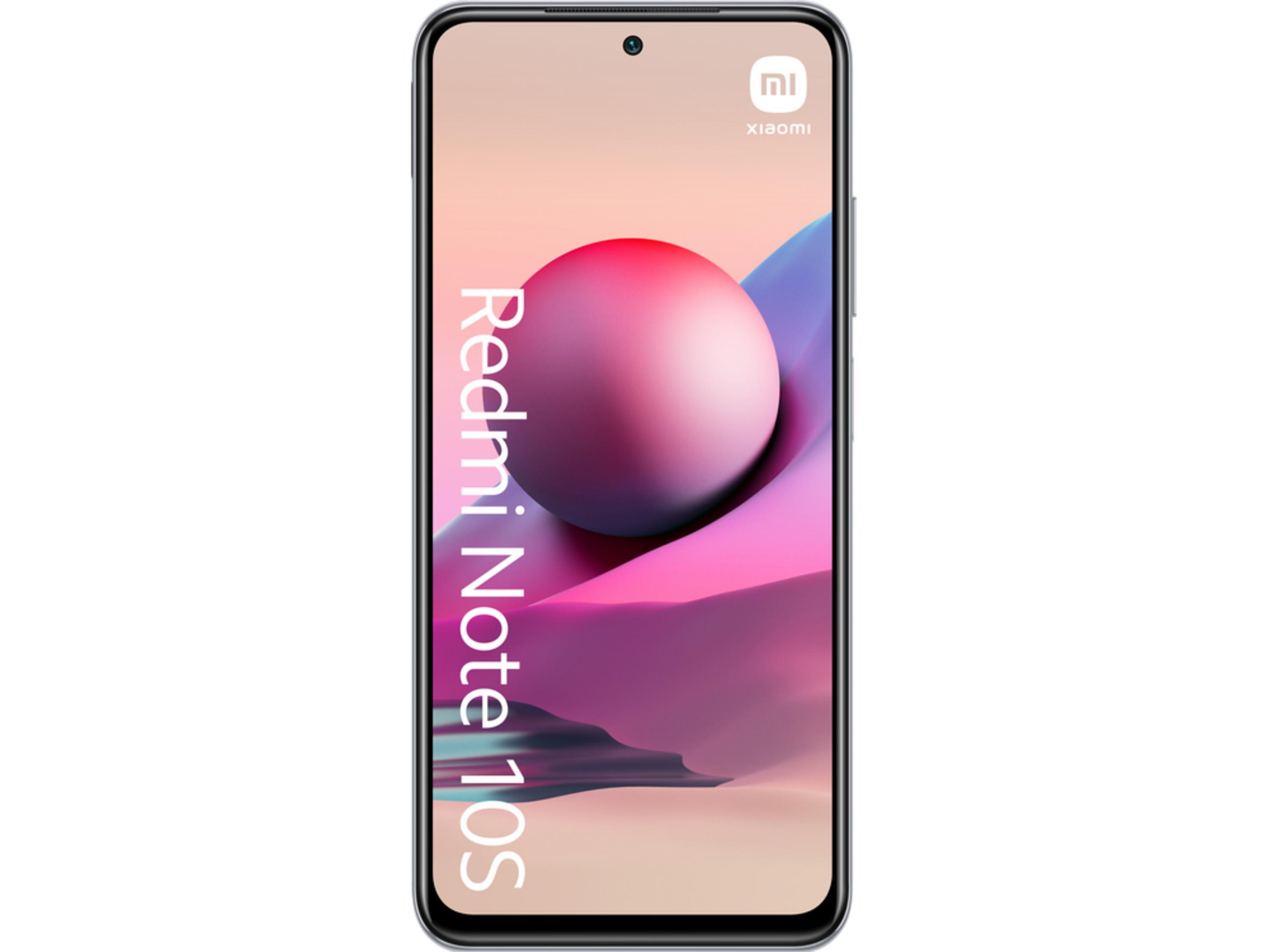 Un elegante smartphone Xiaomi Redmi Note 10S con uno sfondo astratto colorato.