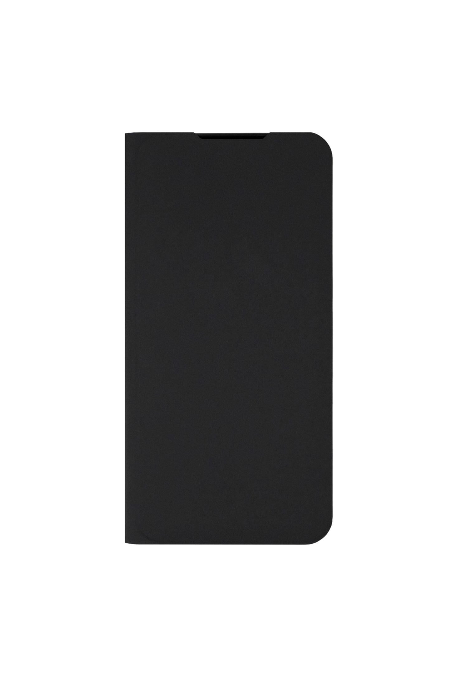 Una funda de teléfono negra cerrada con esquinas redondeadas sobre fondo blanco.