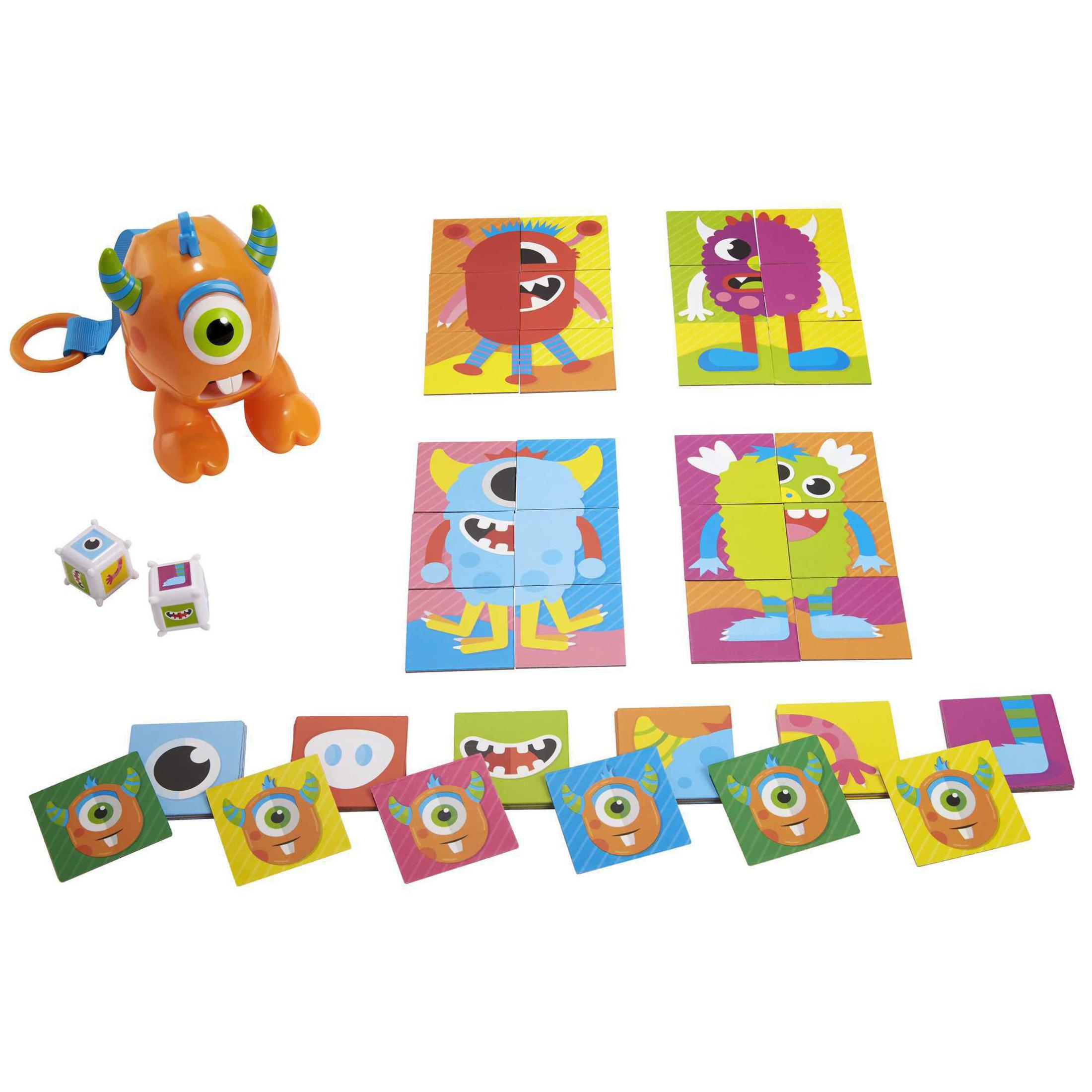 Spielzeug-Monster und Puzzle-Teile mit verschiedenen Monstern.