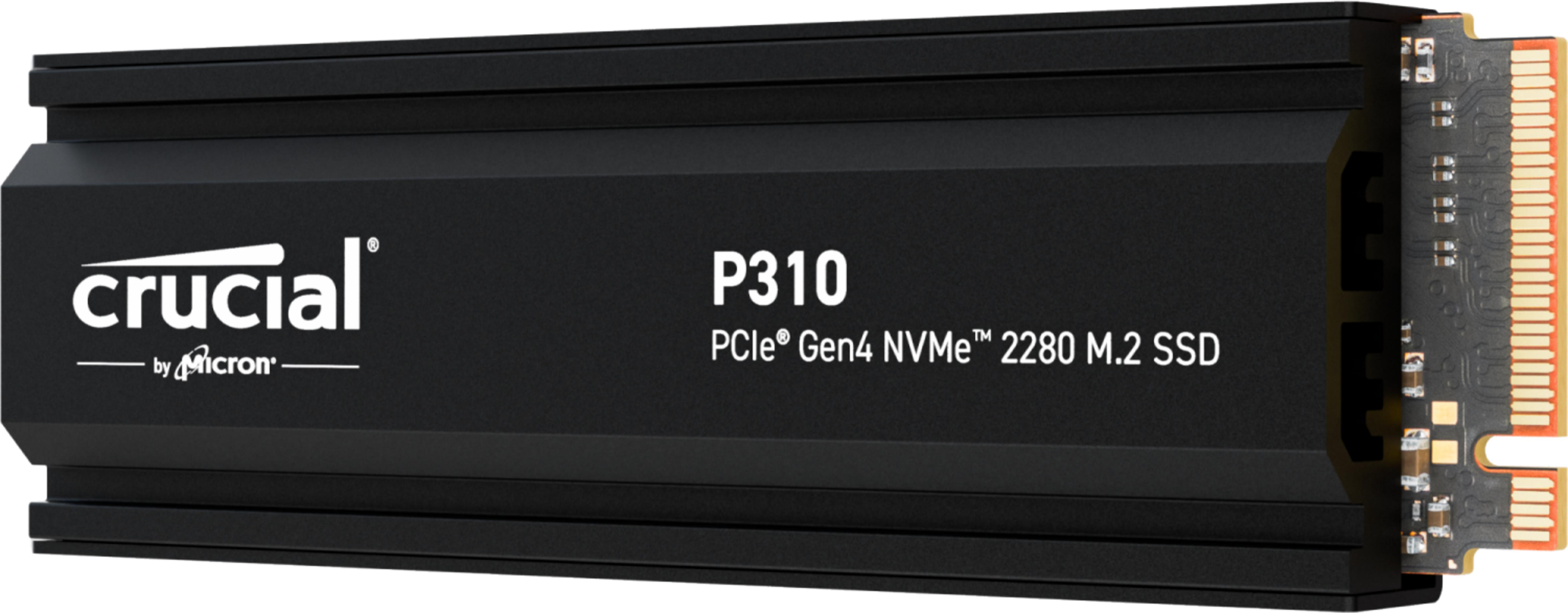 Zwarte M.2 SSD met Crucial logo en PCIe Gen4 NVMe 2280 tekst.