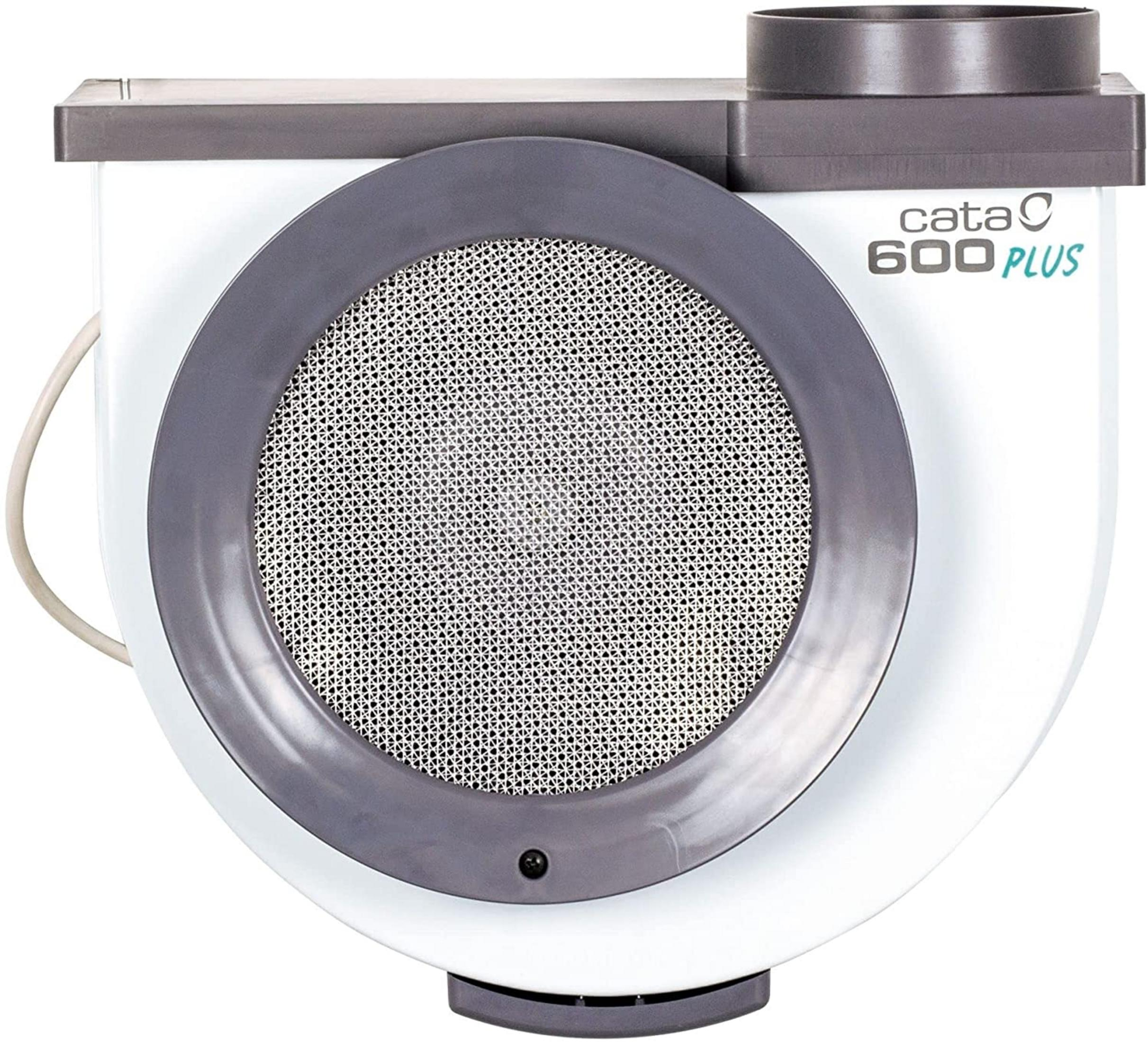 Un ventilador de extraccin blanco y gris con la marca Cata 600 PLUS.