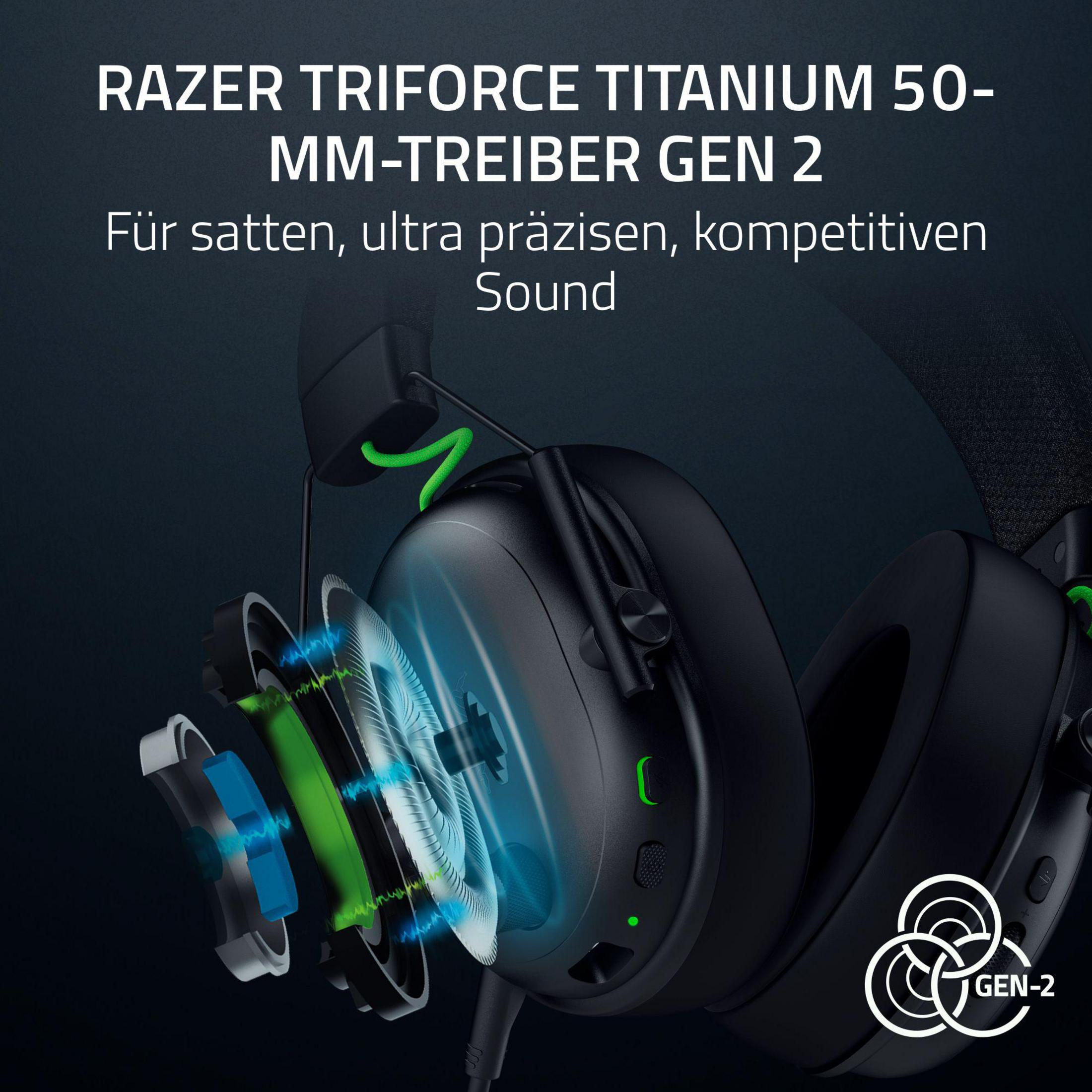 Słuchawki Razer z przetwornikami TriForce Titanium 50mm, pokazujące wizualizację akustyczną.