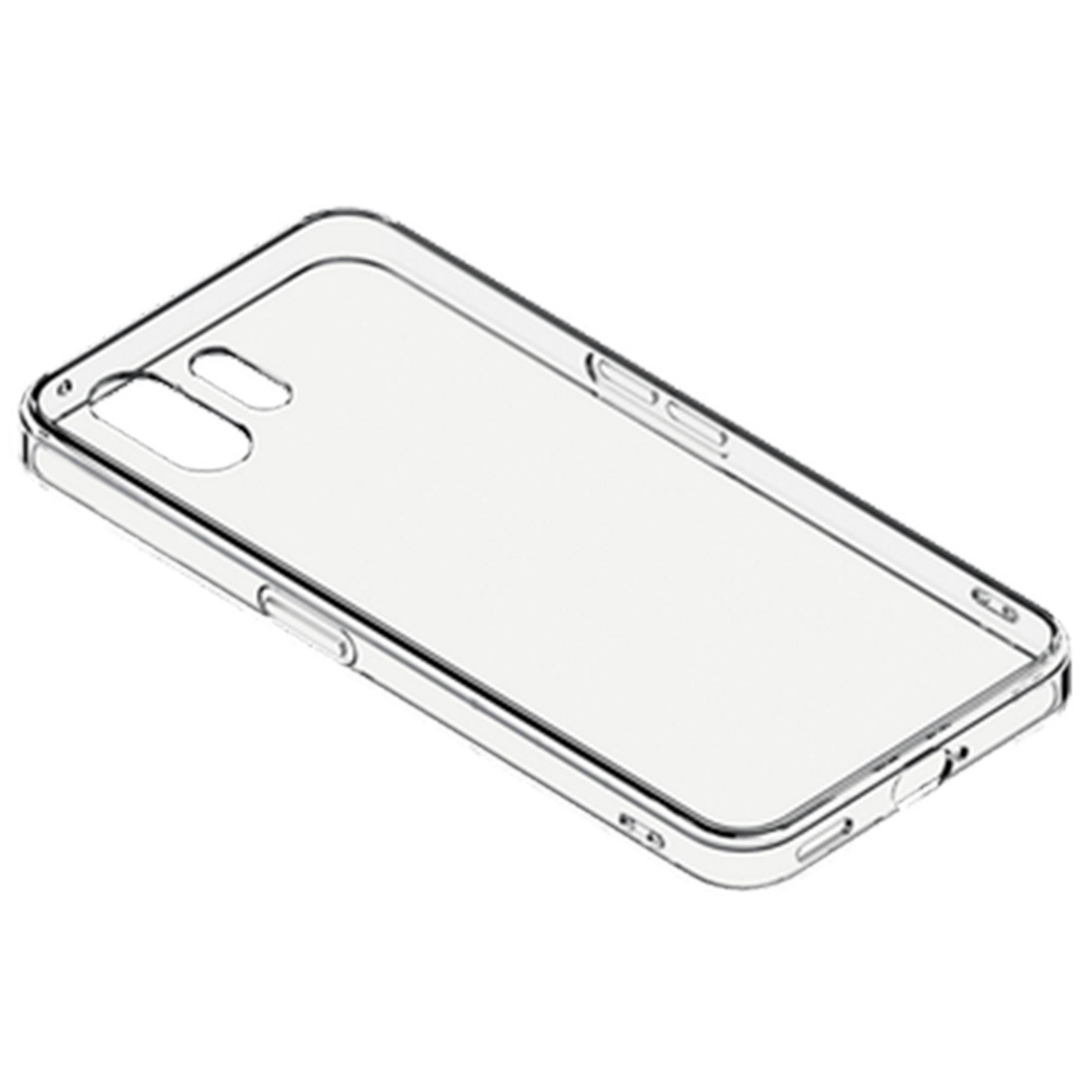 Kamera ve düğmeler için kesikleri olan şeffaf telefon kılıfı.
