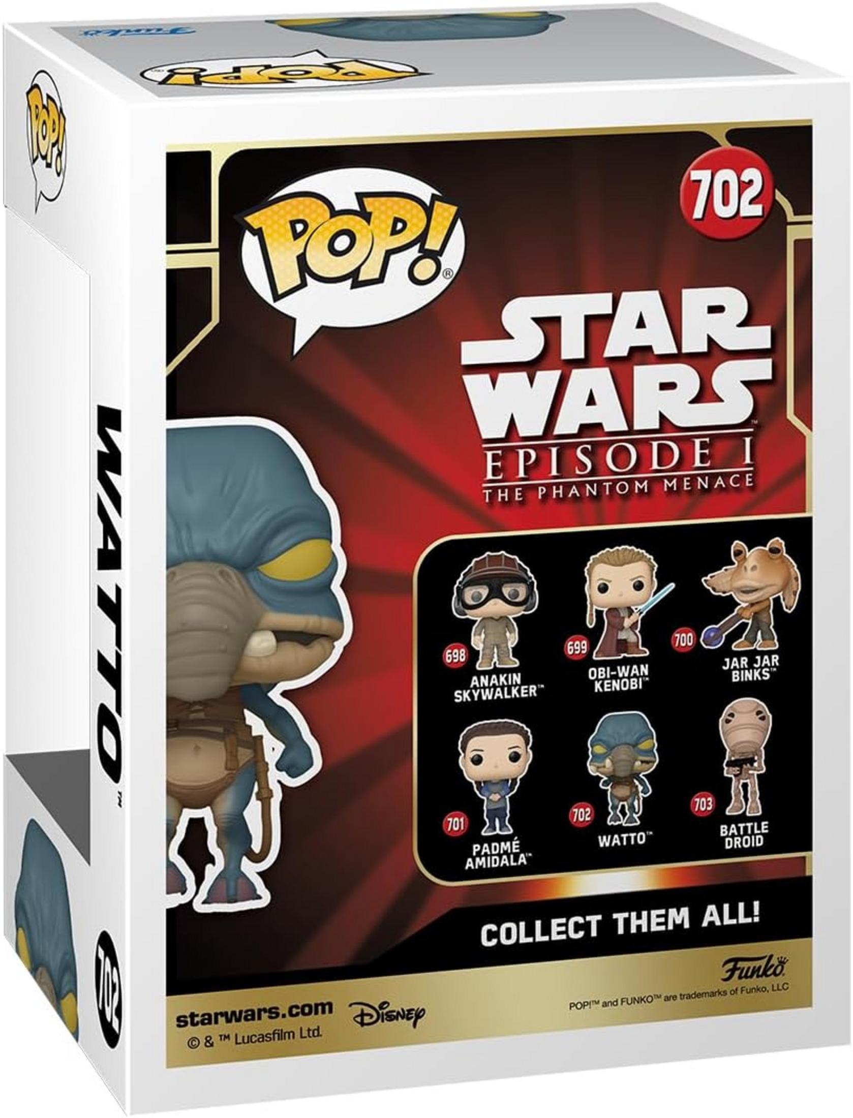 Scatola Funko Pop! con figure di Star Wars: Episodio I: Watto, Anakin, Obi-Wan, Jar Jar.