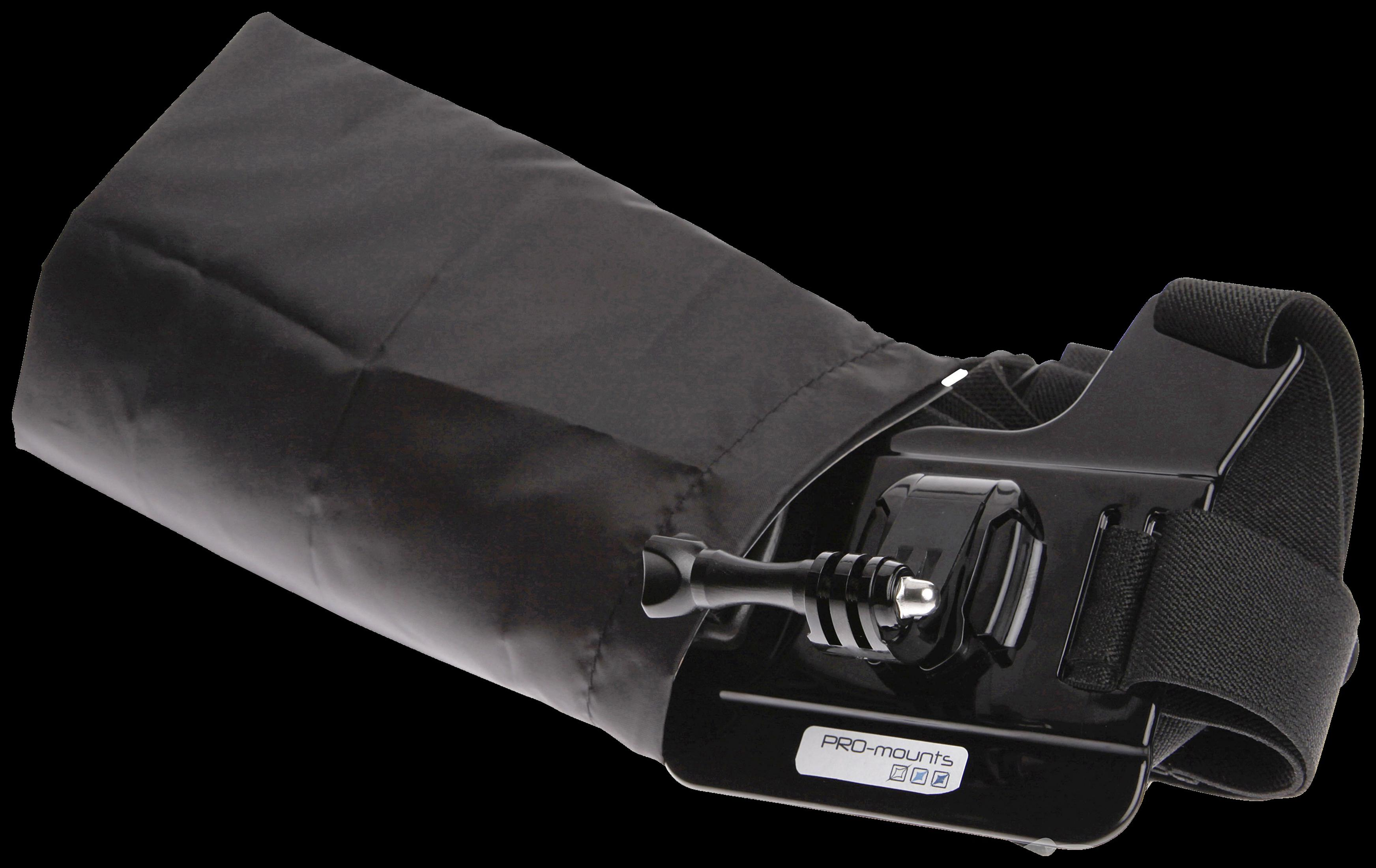 Schwarze Tasche mit Halterung und Schraube für Action-Kamera.