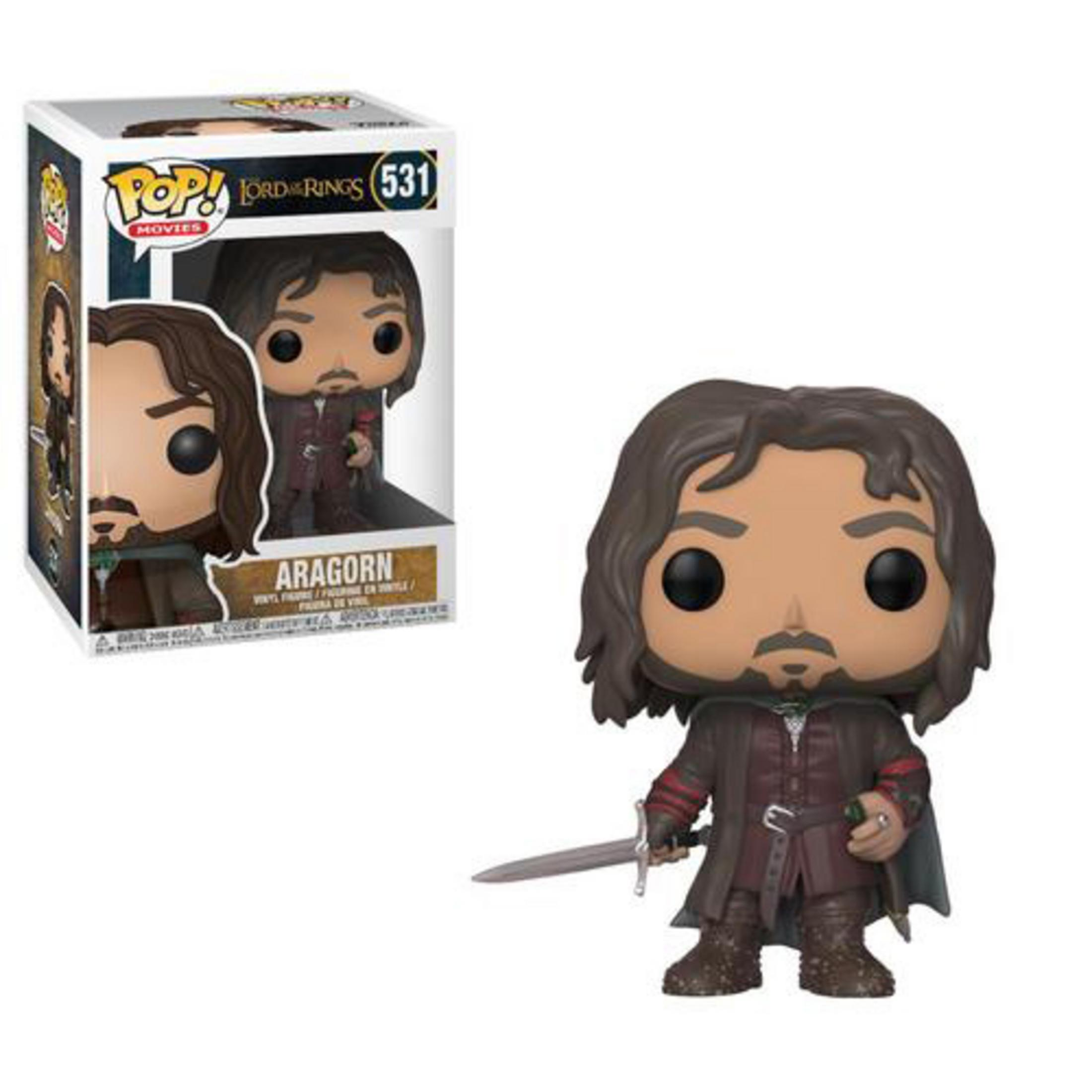 Aragorn Funko Pop Figur mit Schwert und Box, aus Herr der Ringe.