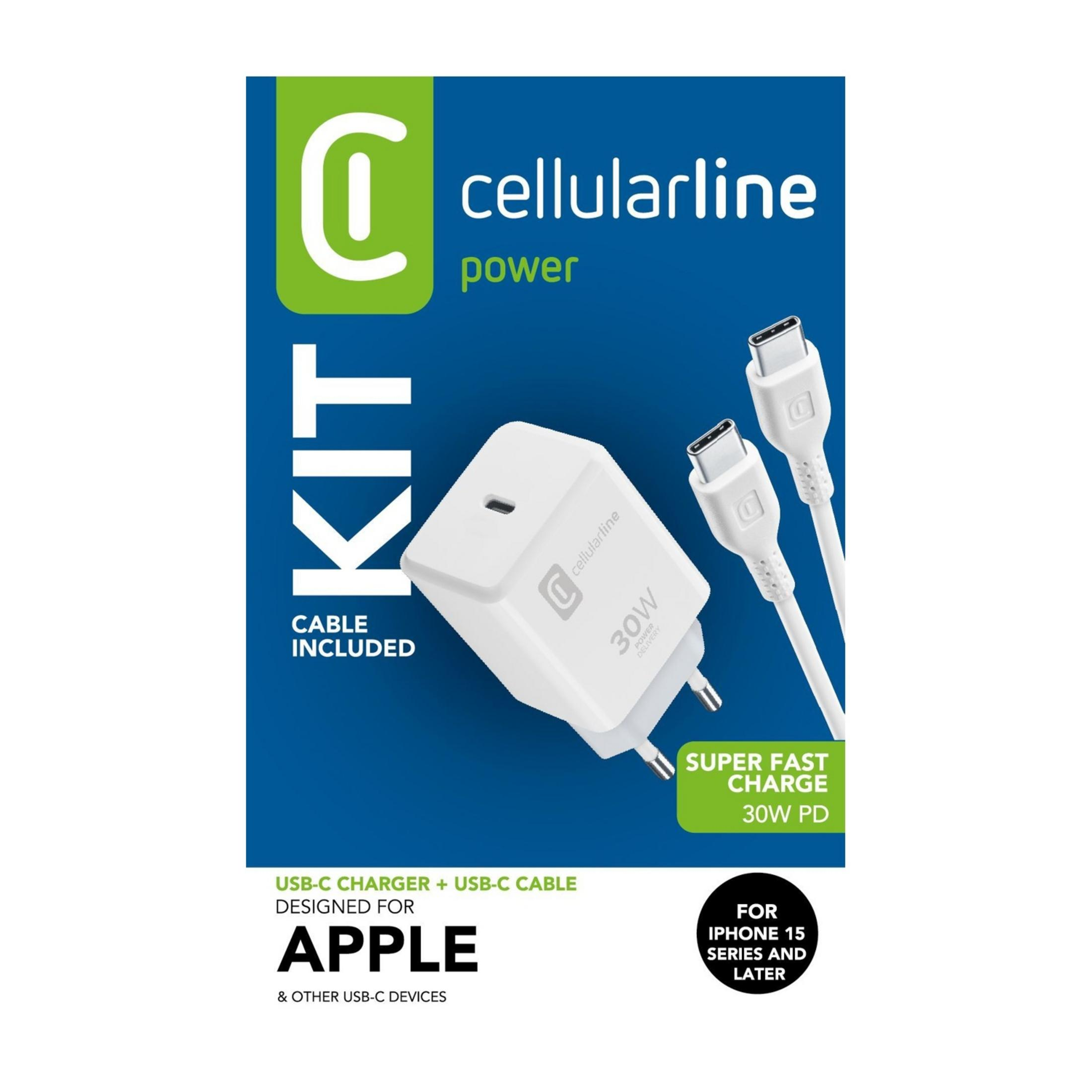 Cellularline USB-C Ladegerät und Kabel für Apple, 30W PD.
