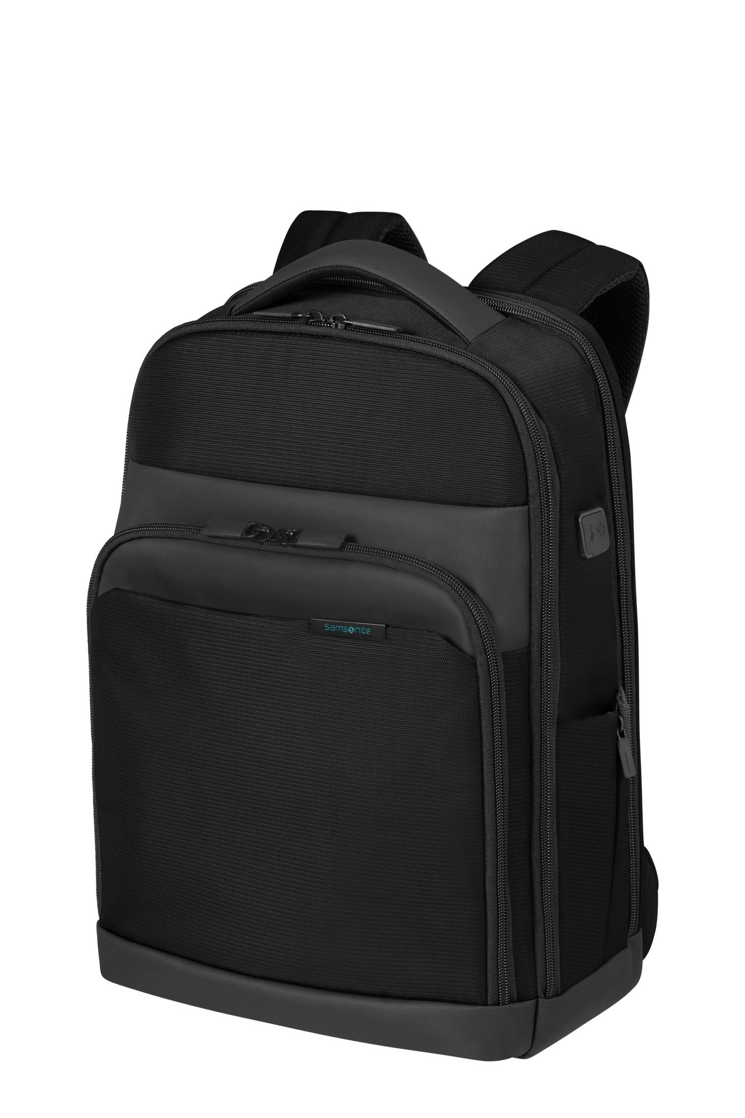 Uno zaino nero con cerniere e logo Samsonite.