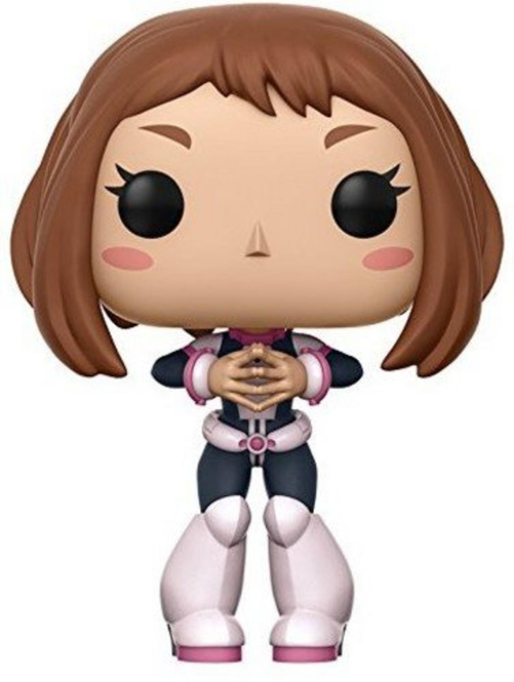 Una figuretta Funko Pop con capelli castani, indossa un abito scuro con accenti rosa.