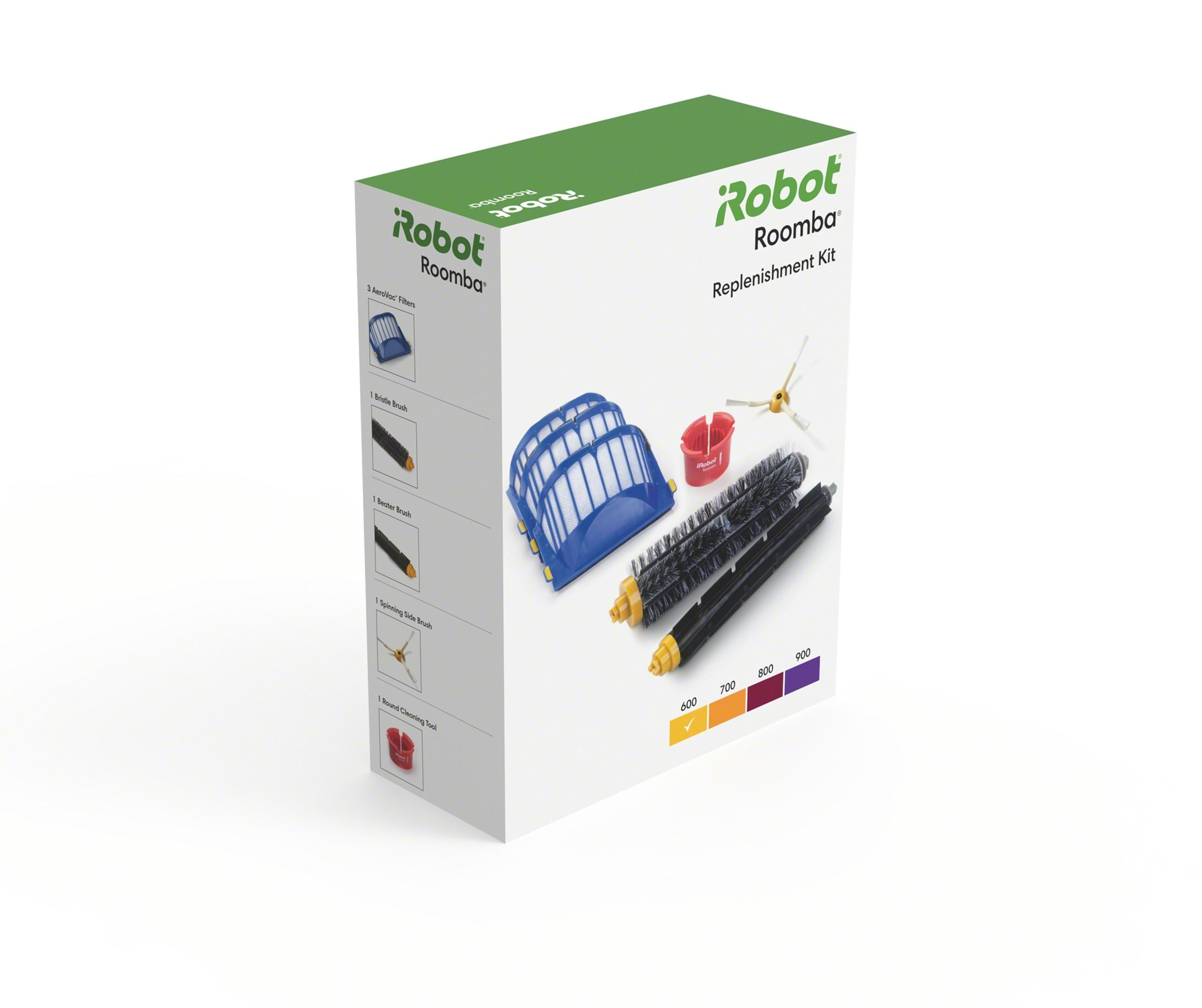 Kit di rifornimento Robot Roomba con filtri, spazzole e attrezzo pulizia.