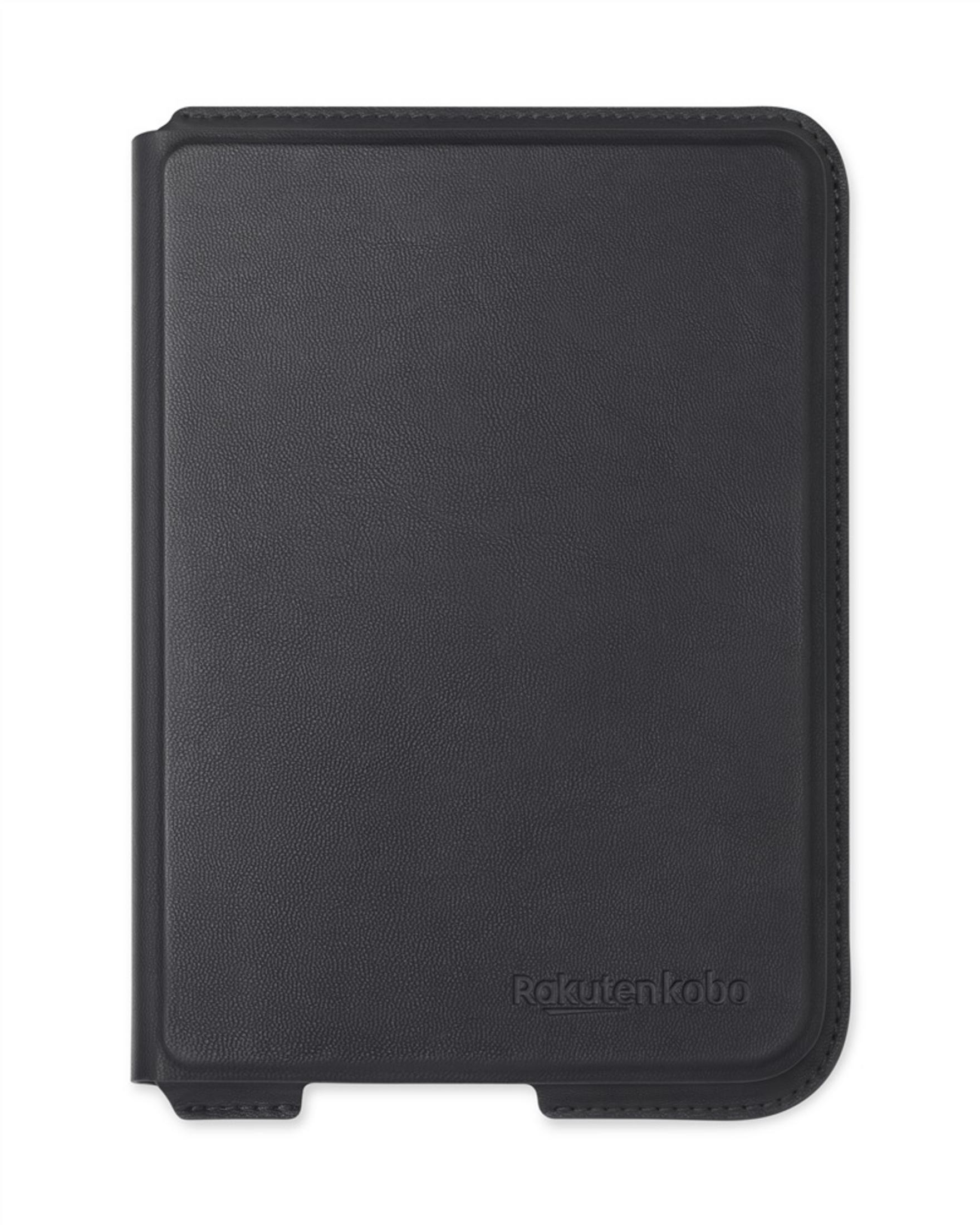 Funda de cuero negra para e-reader con logo Rakuten Kobo.
