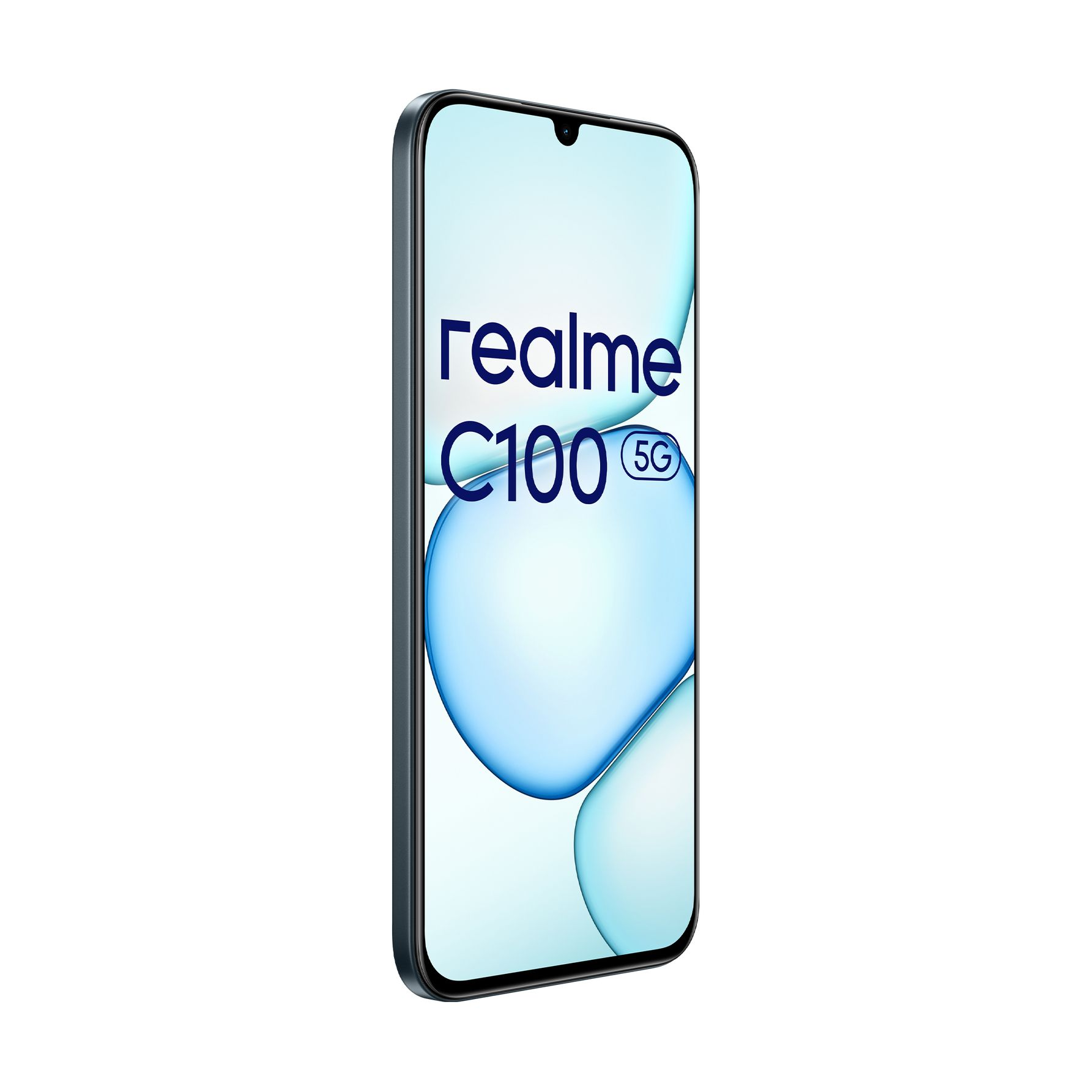 Ein Realme C100 5G Smartphone mit blauem Hintergrund.