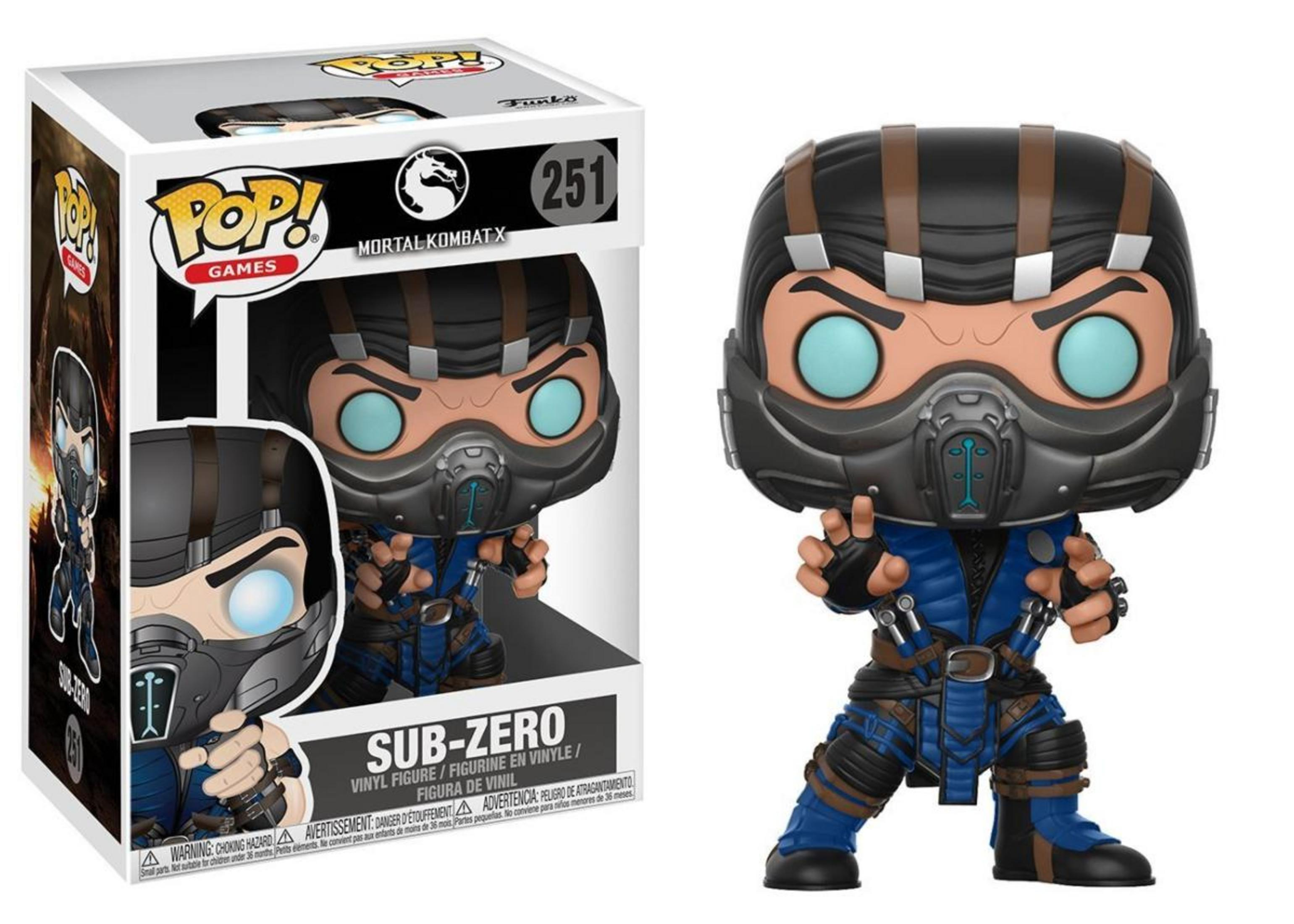 Statua Funko Pop di Sub-Zero da Mortal Kombat X in armatura blu con maschera.