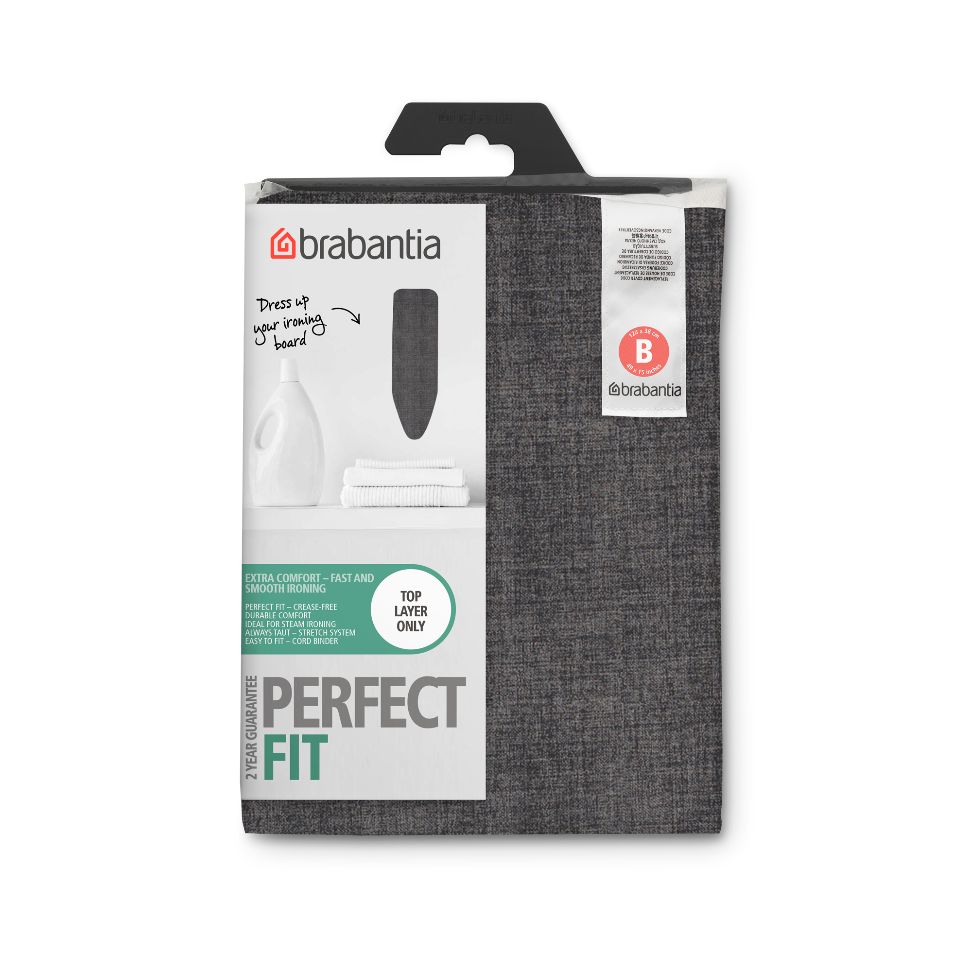 Copriasse da stiro Brabantia, taglia B, 124x38 cm, grigio.