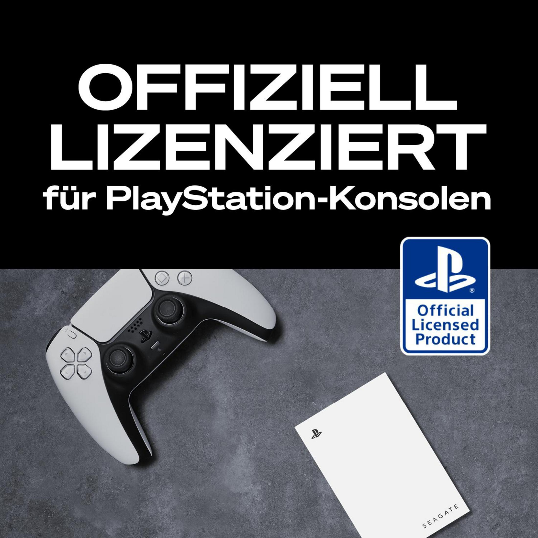 Un controller bianco PlayStation 5 accanto a un dispositivo di archiviazione Seagate bianco.