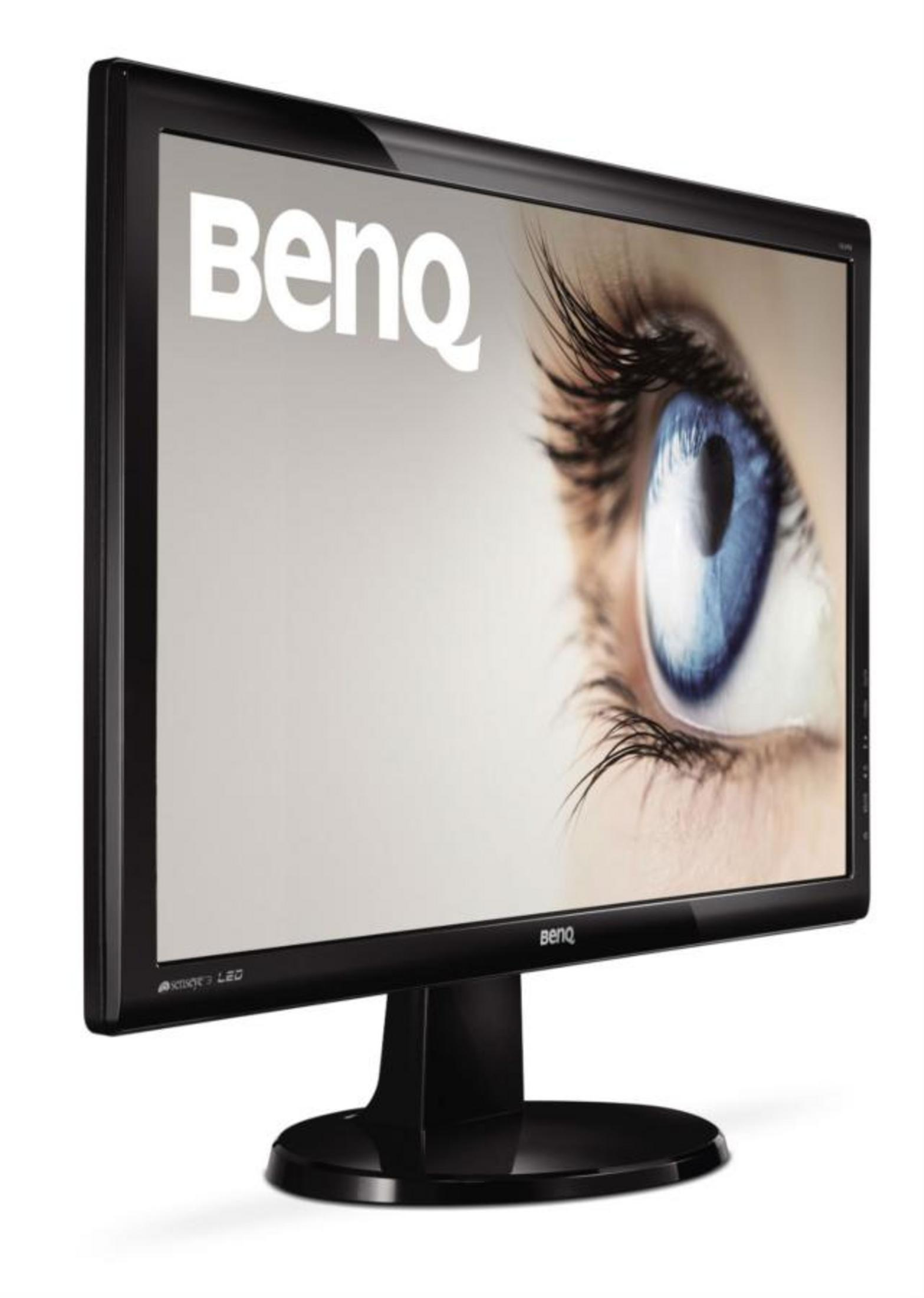 Un monitor BenQ nero che mostra un occhio sul suo schermo.