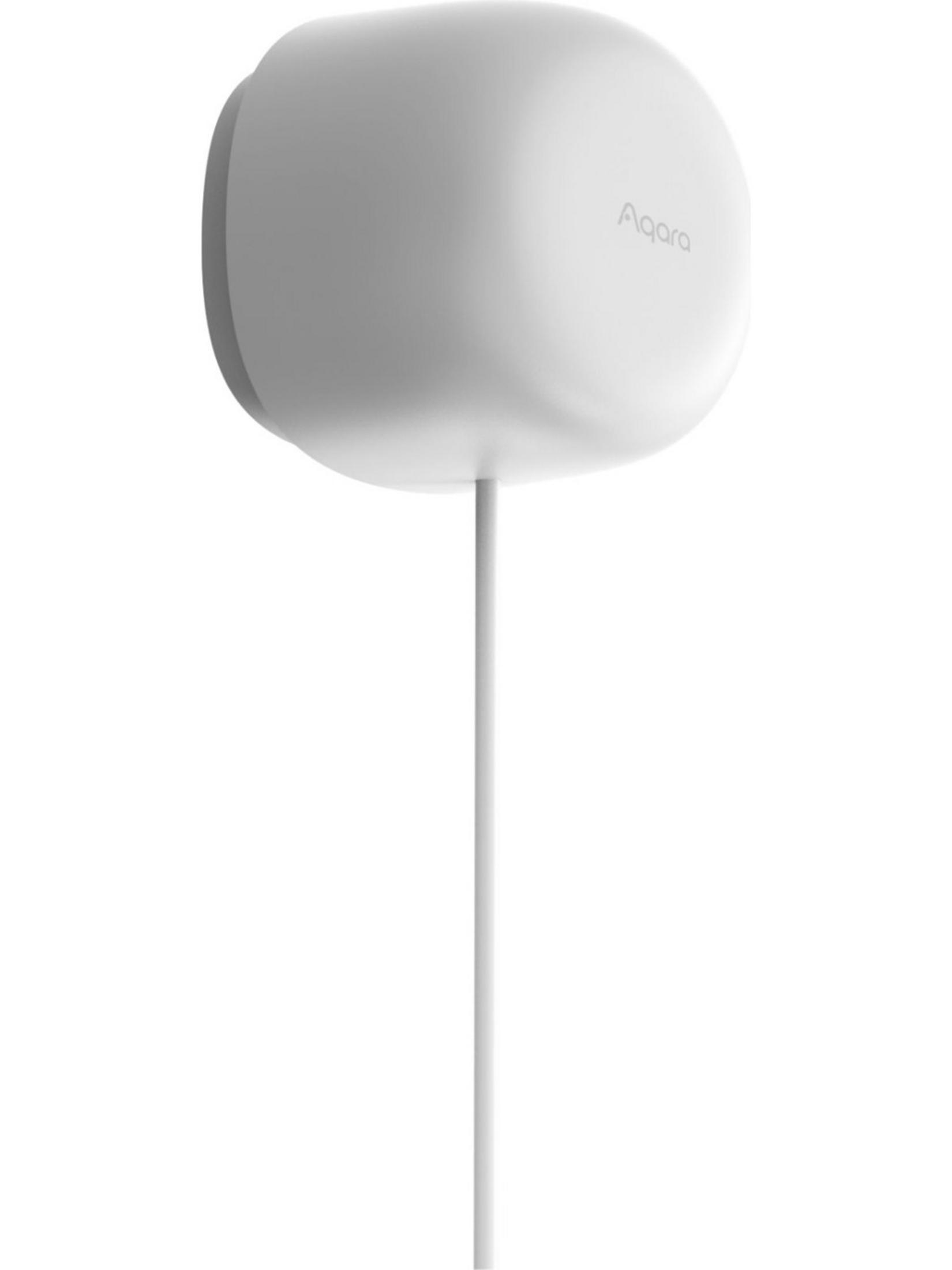 Un dispositivo bianco a forma di goccia con un gambo, il logo Aqara è sul lato.