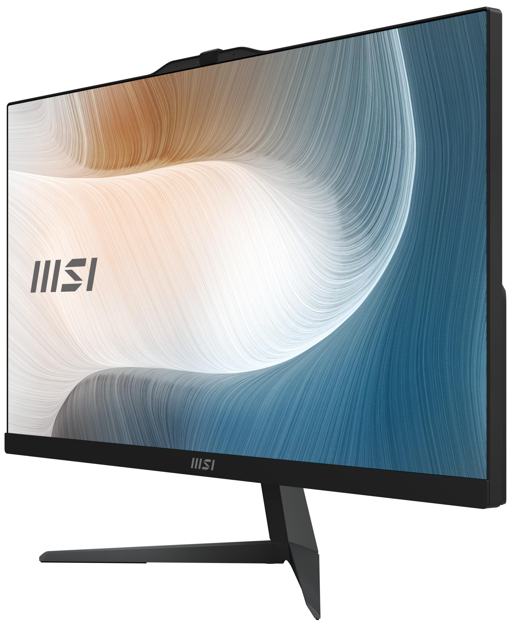 Un monitor MSI nero con uno sfondo astratto sui toni del marrone e del blu.