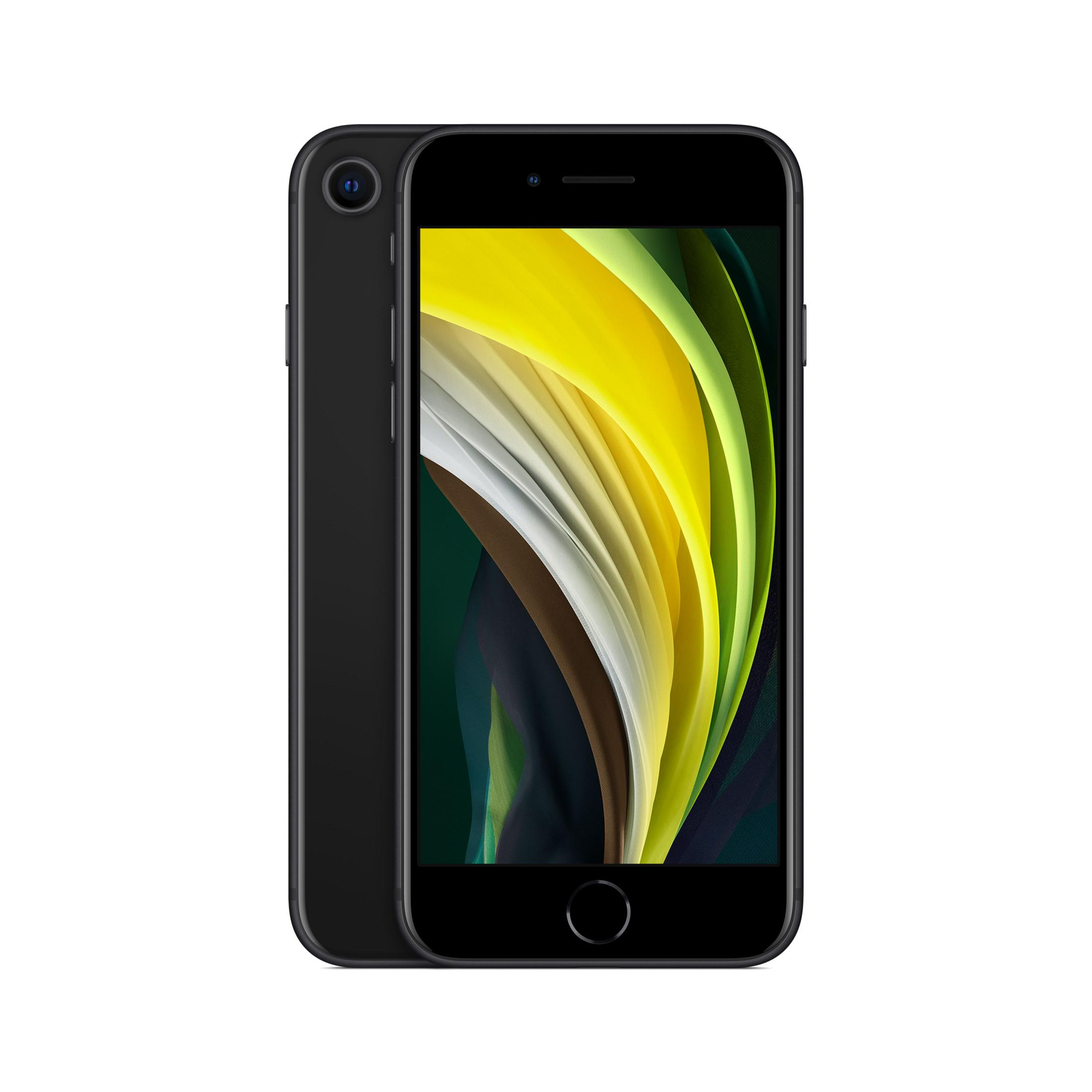 Smartphone nero con sfondo astratto e colorato.