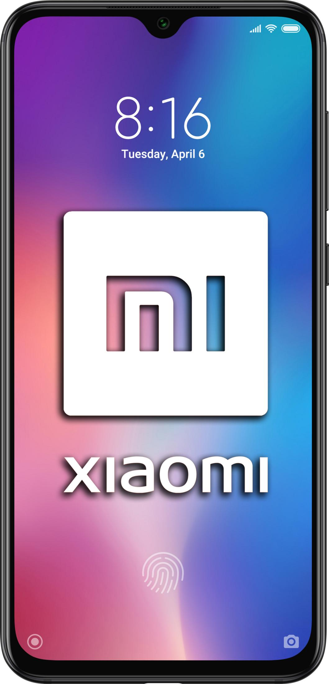Ein Smartphone mit einem Xiaomi-Logo und dem Wort "Xiaomi" auf einem Farbverlauf.