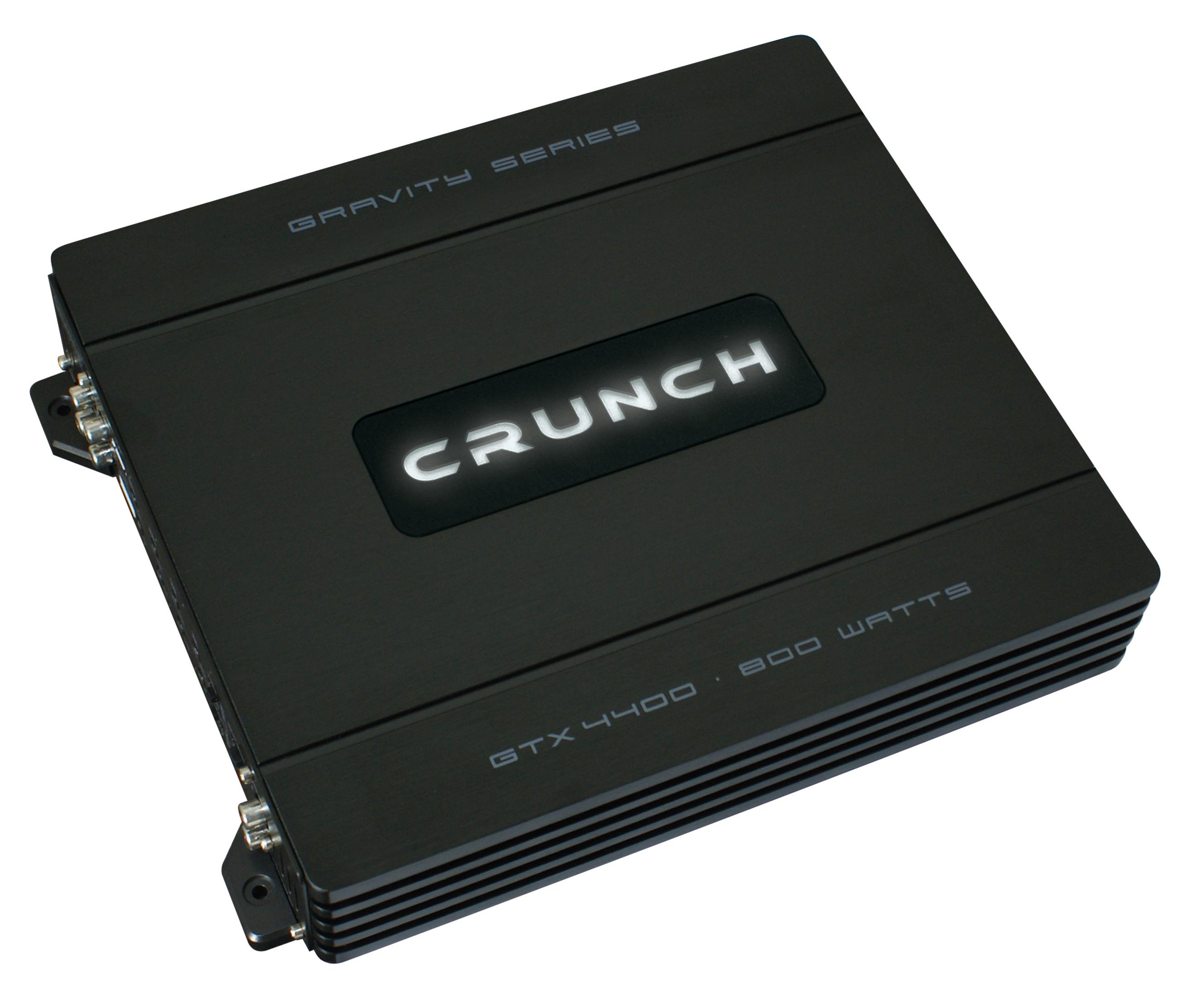Schwarzer Crunch GTX 4400 Verstärker, 800 Watt, Gravity Series, leuchtendes Logo.