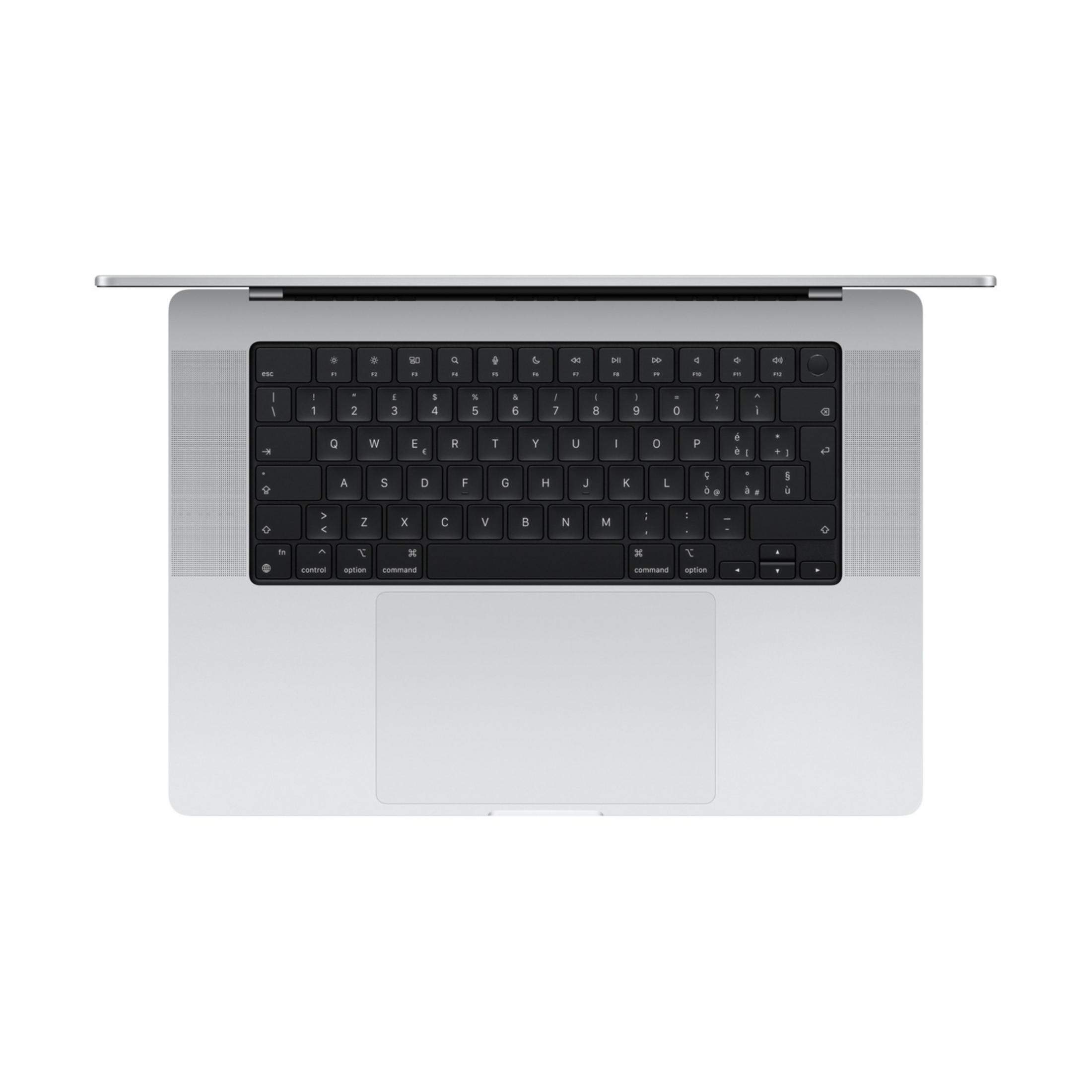 Un laptop argento con tastiera e trackpad aperti.
