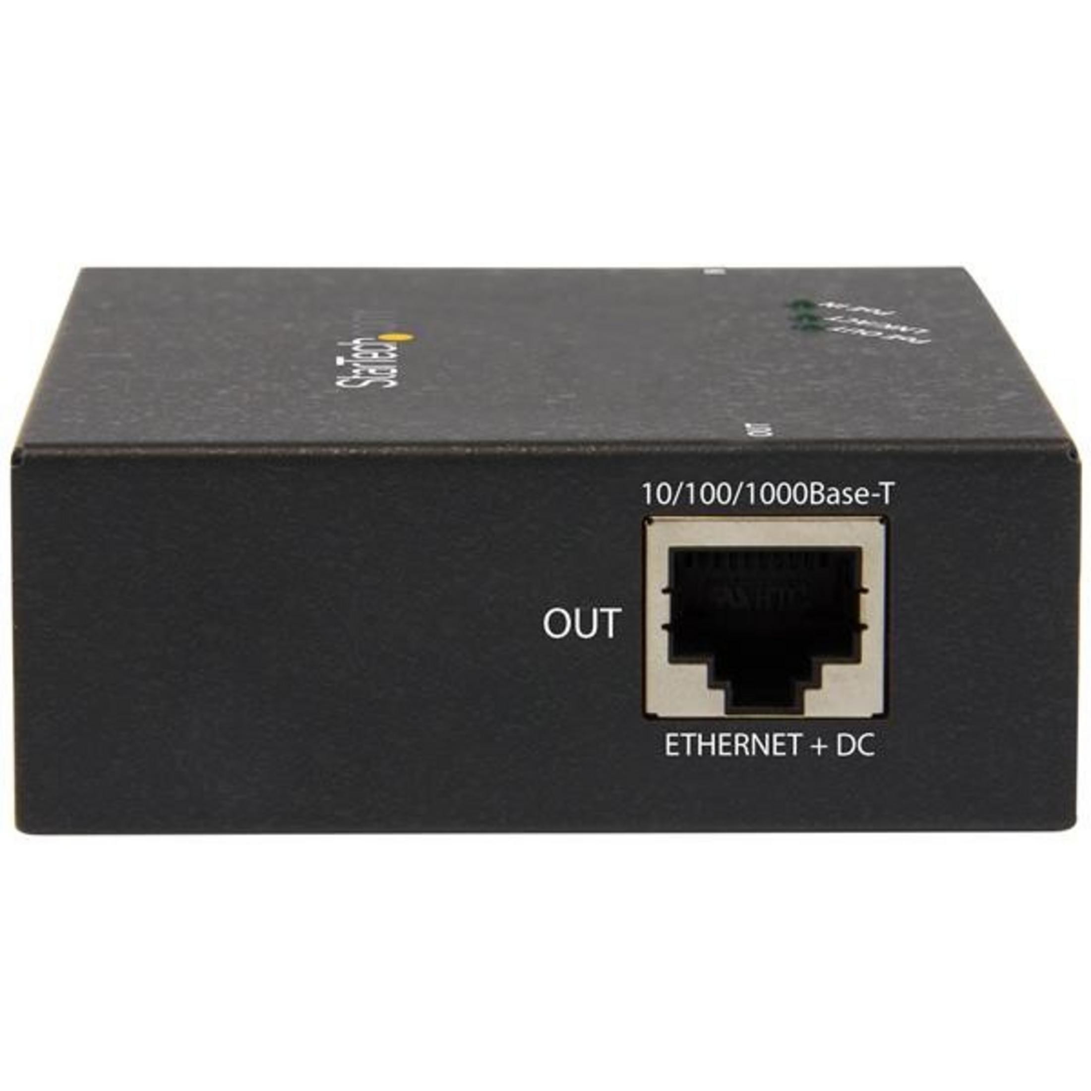 Schwarzer Ethernet-Adapter mit RJ45-Anschluss und Beschriftung 'OUT'.