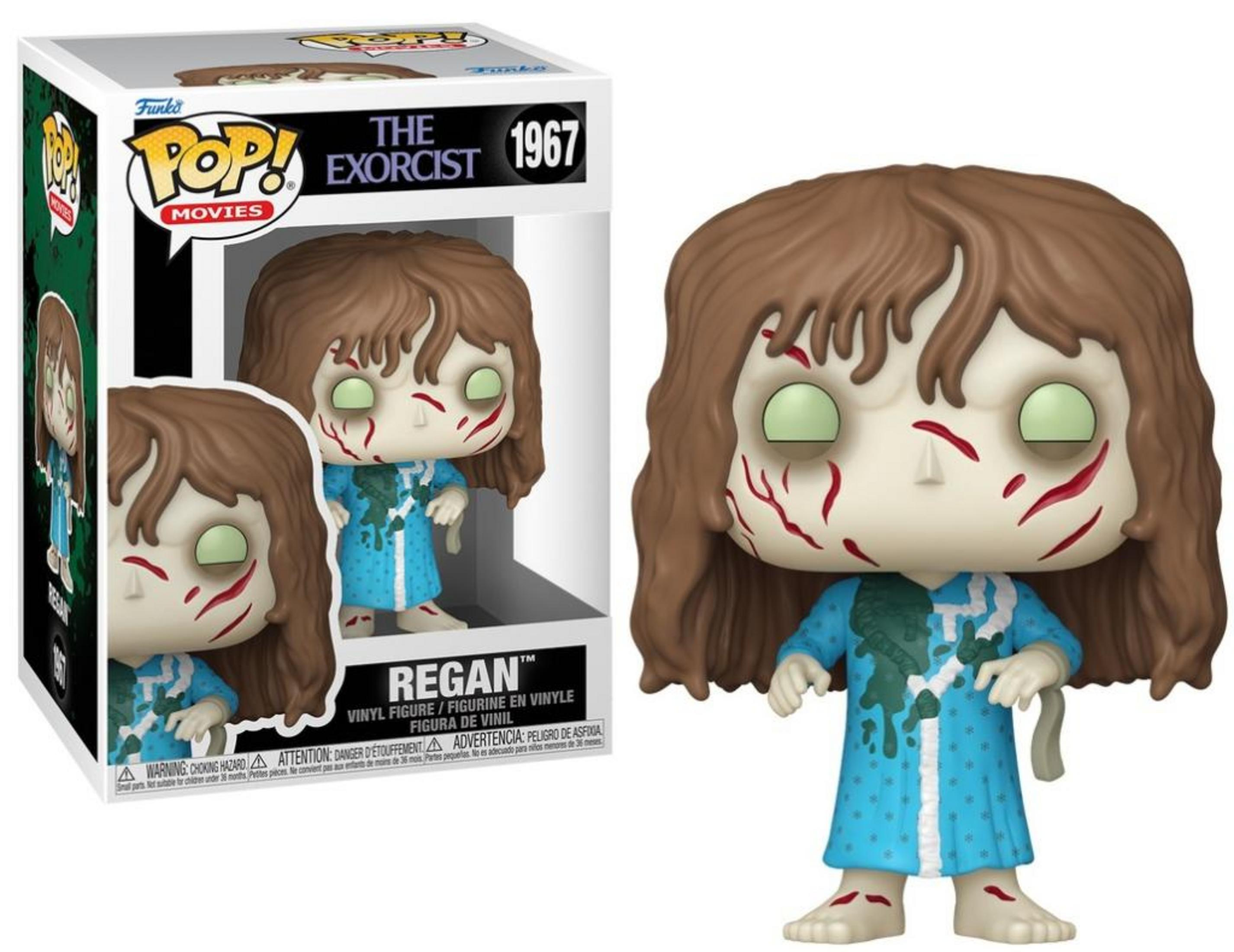 Figurka Funko Pop! Regan z Egzorcysty w niebieskiej sukience z krwawymi zadrapaniami.