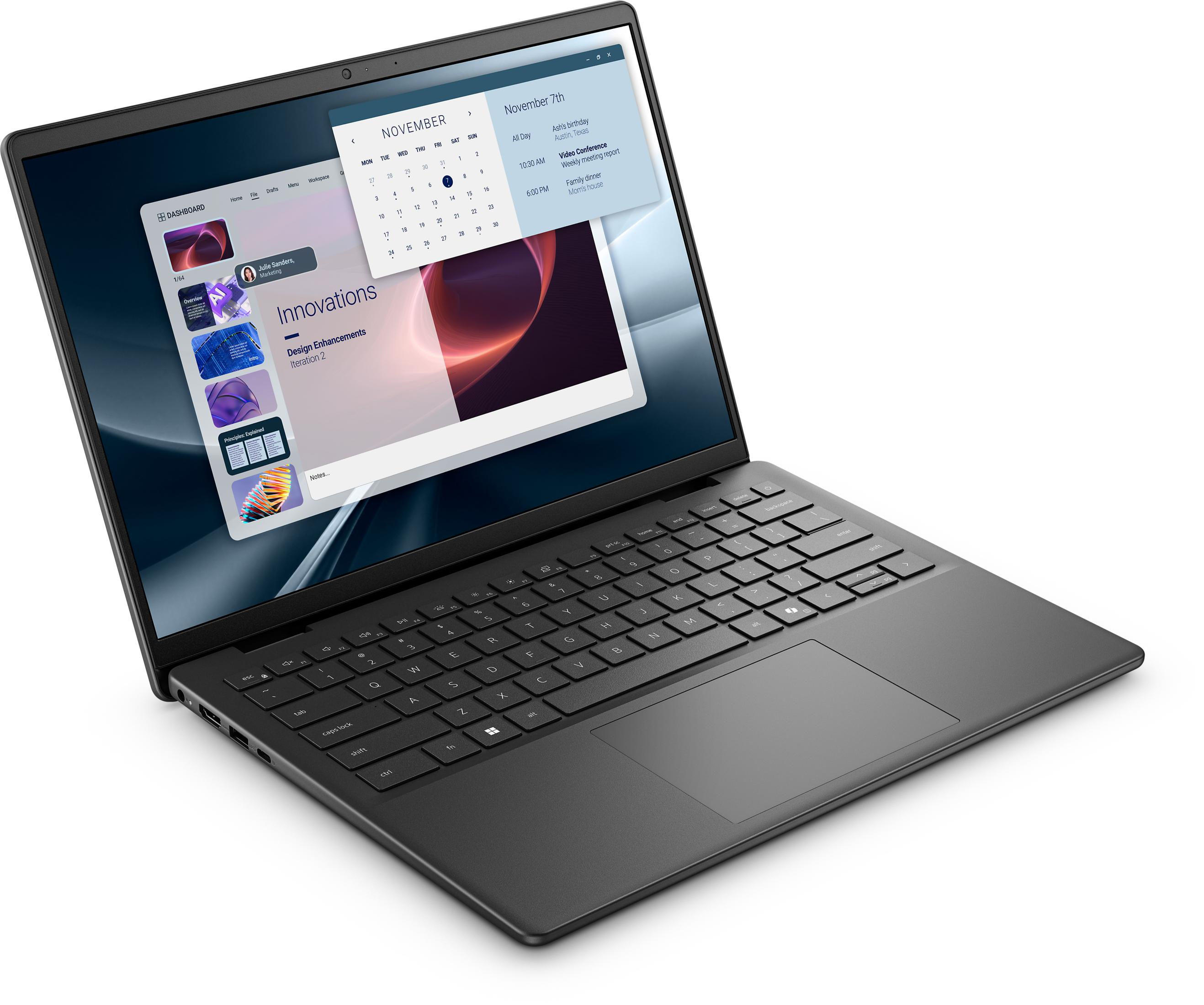 Ein schwarzer Laptop zeigt einen Kalender und Termine für den 7. November an.