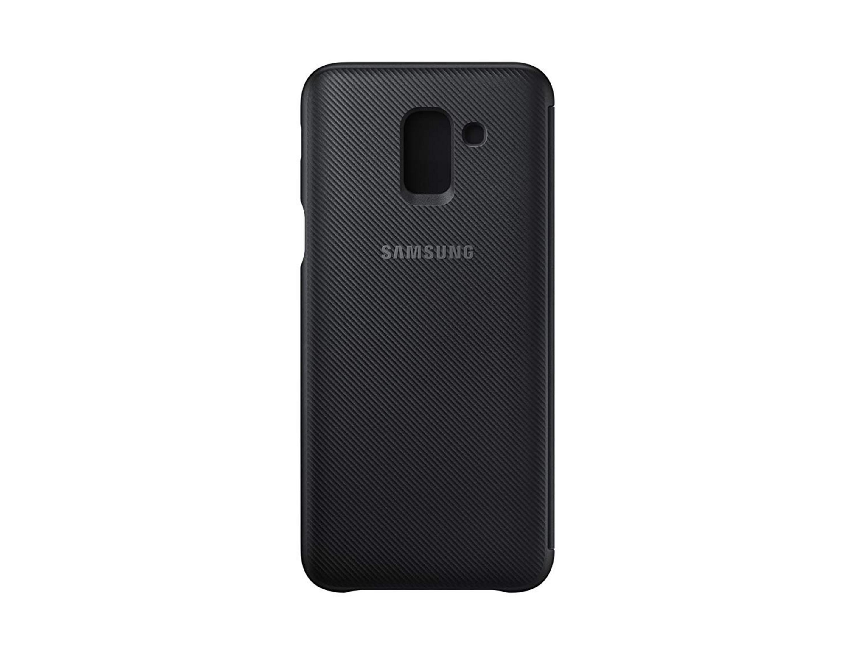 Custodia nera Samsung con texture a coste e ritaglio fotocamera.