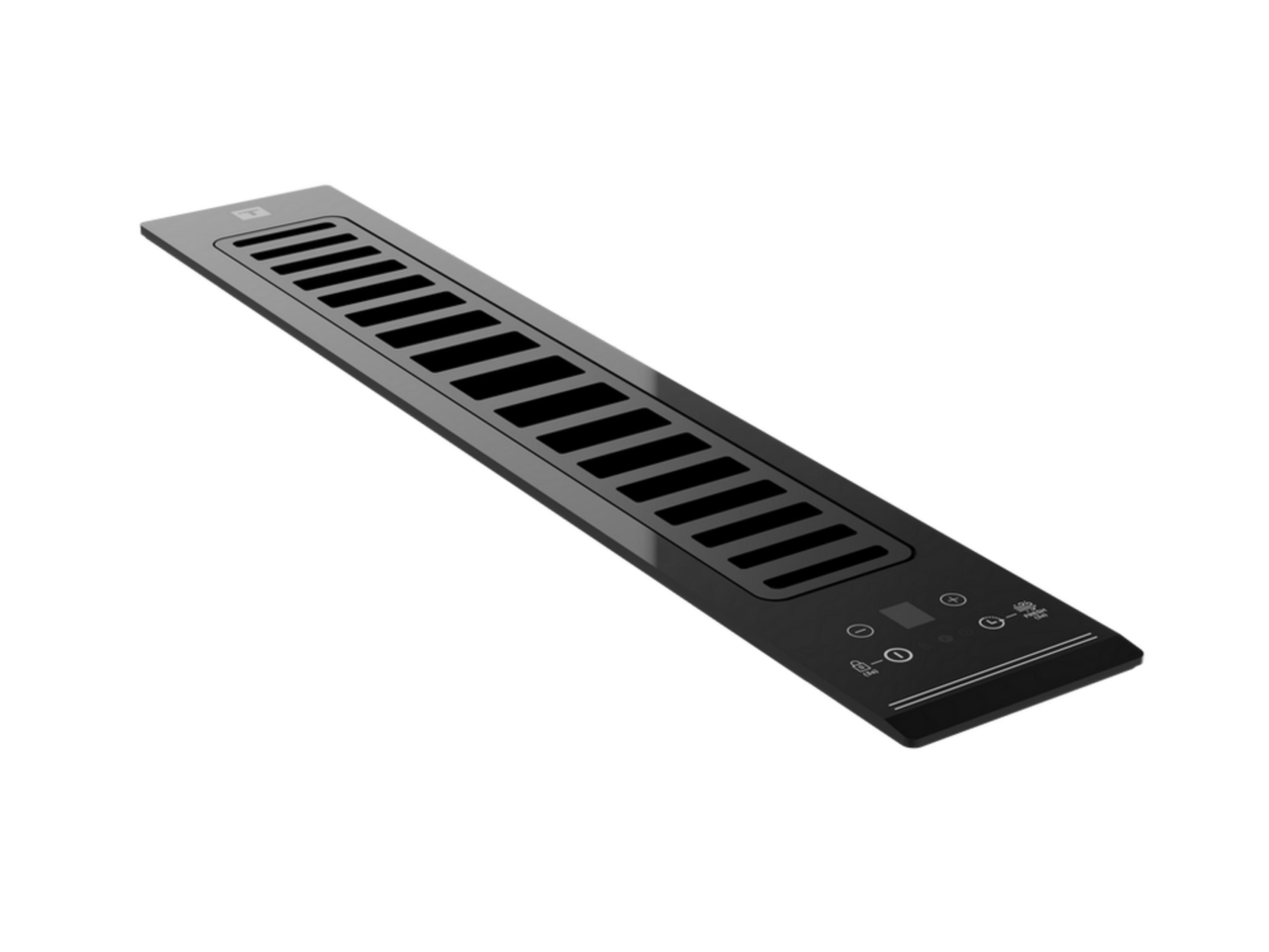 Ventilación negra con controles digitales y pantalla táctil.