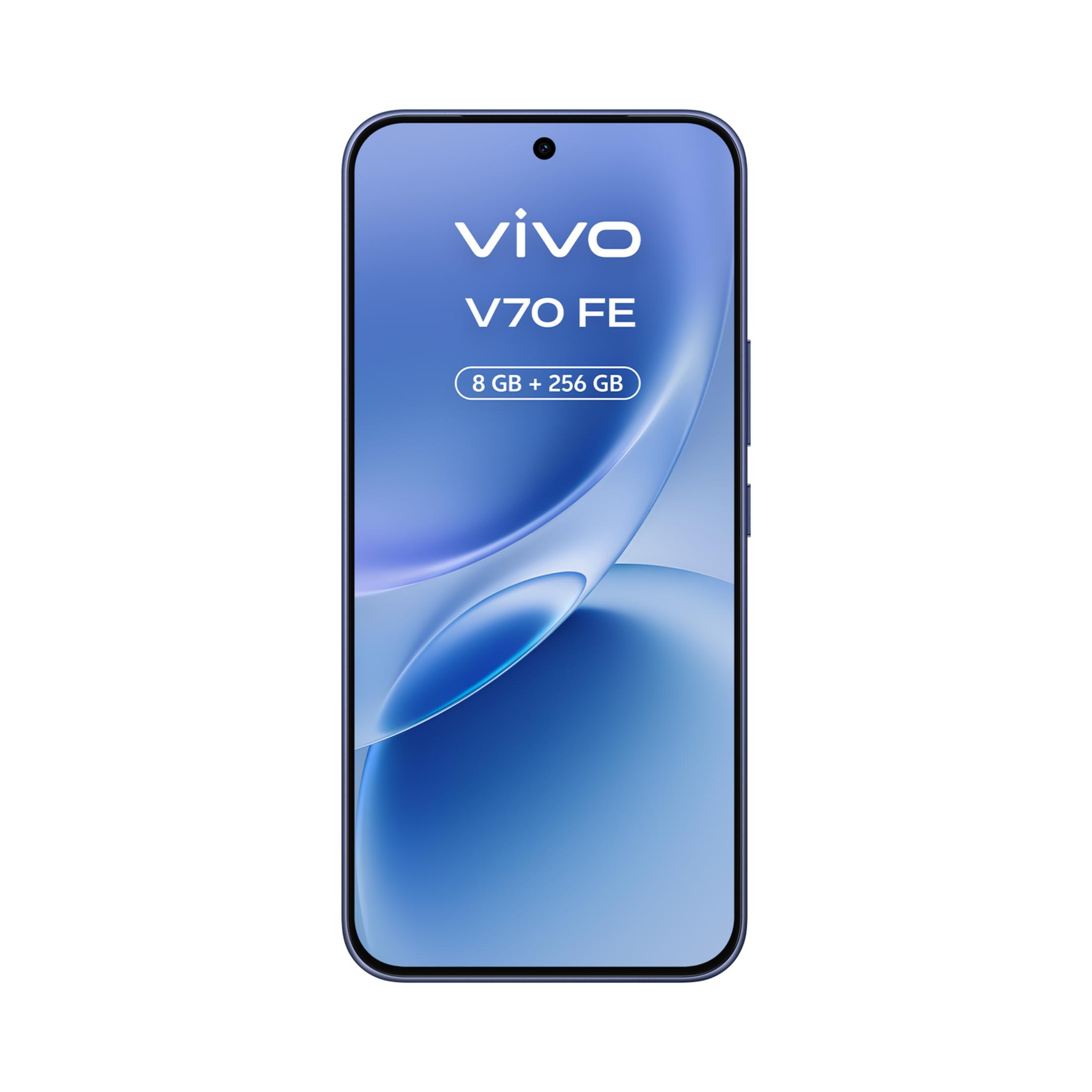 Uno smartphone blu Vivo V70 FE con 8 GB + 256 GB di memoria.